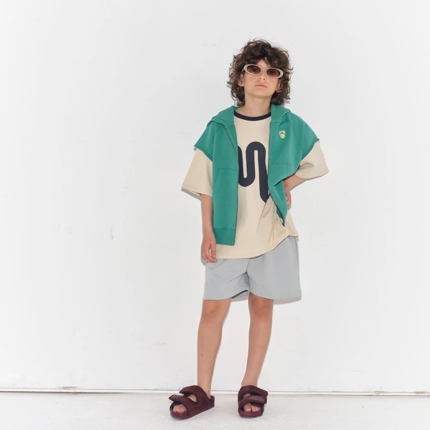 Boys & Girls Grey Green Cotton Shorts