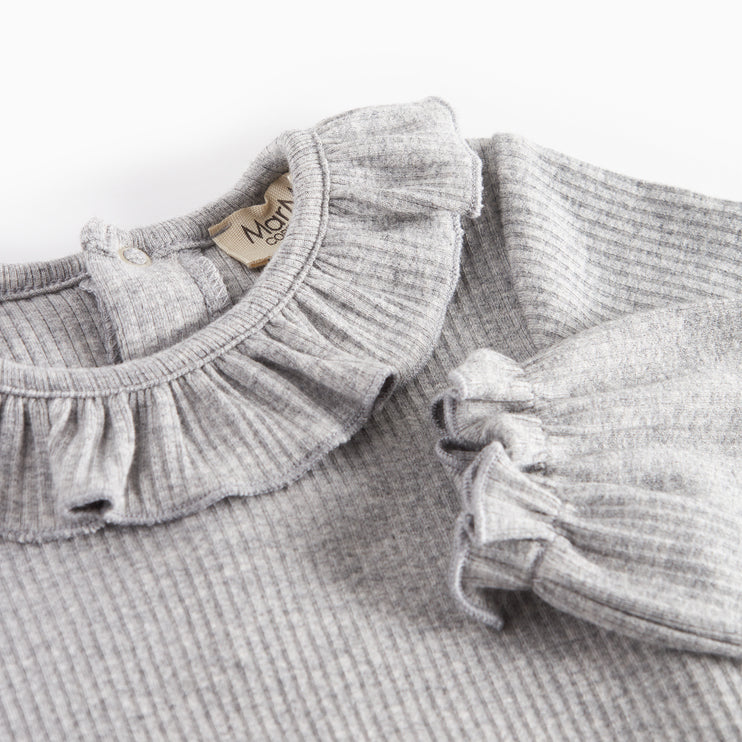 Baby Girls Grey Ruffled Cotton Babysuit