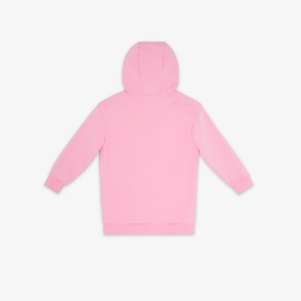 Girls Pink Printed Hooded Cotton Dress