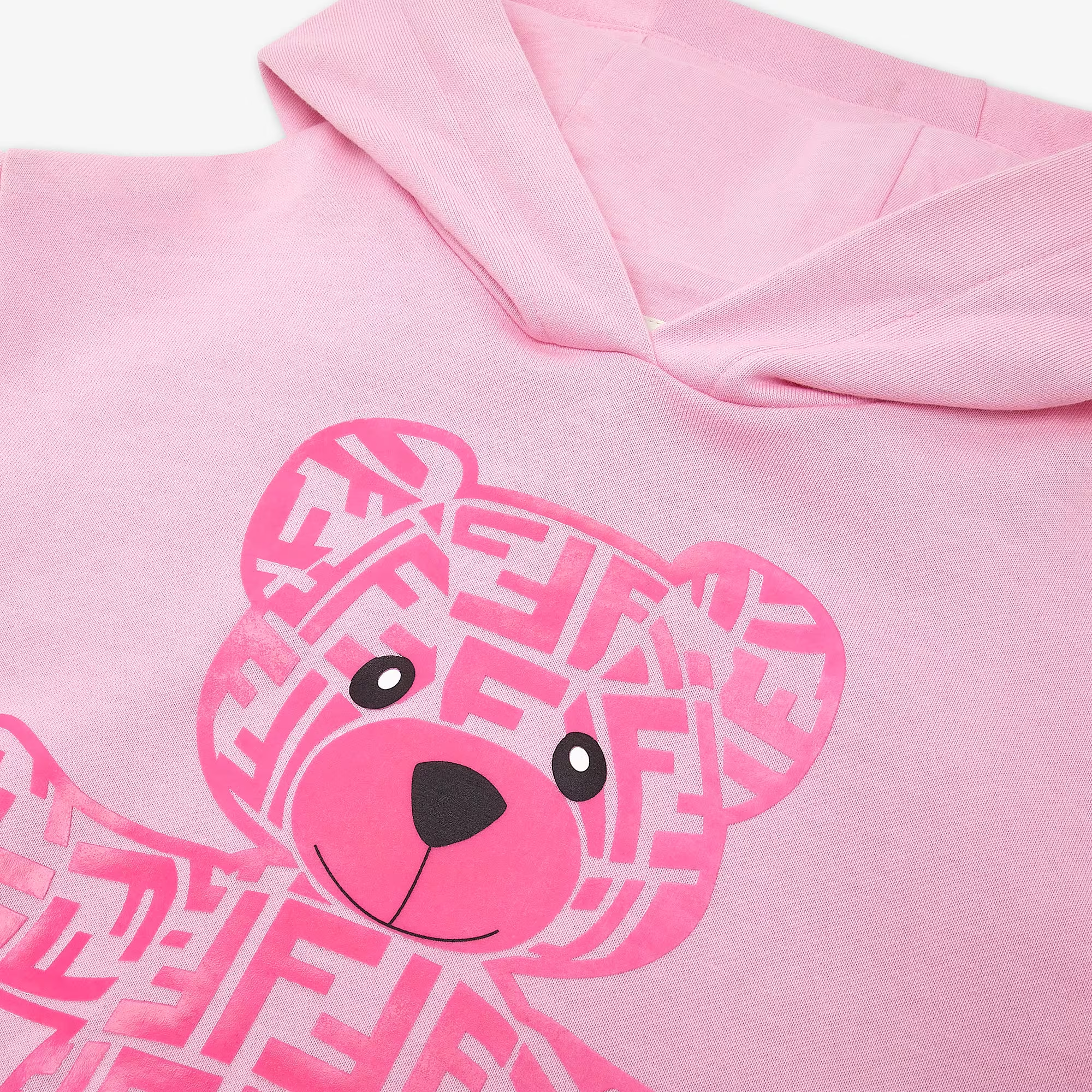 Girls Pink Printed Hooded Cotton Dress