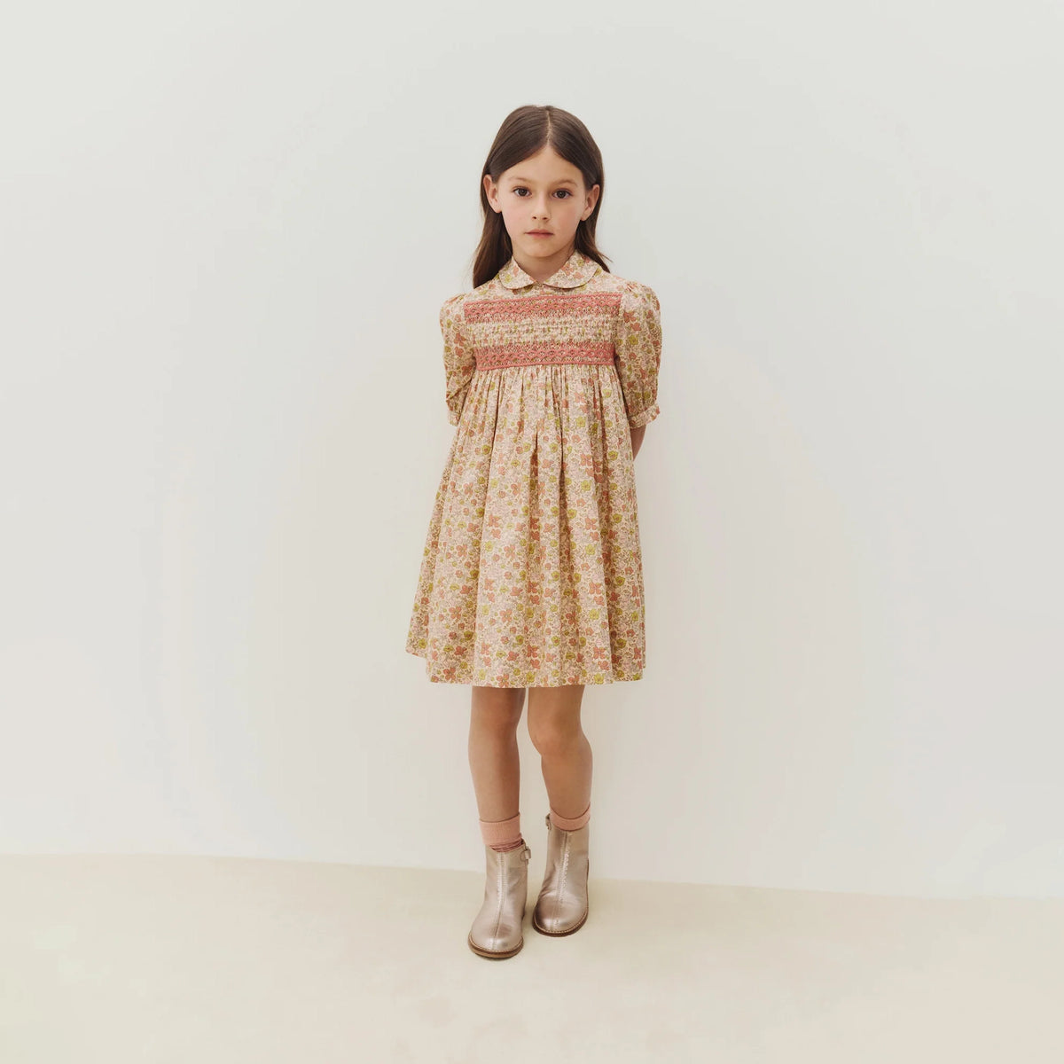 Girls Pink Floral Cotton Dress