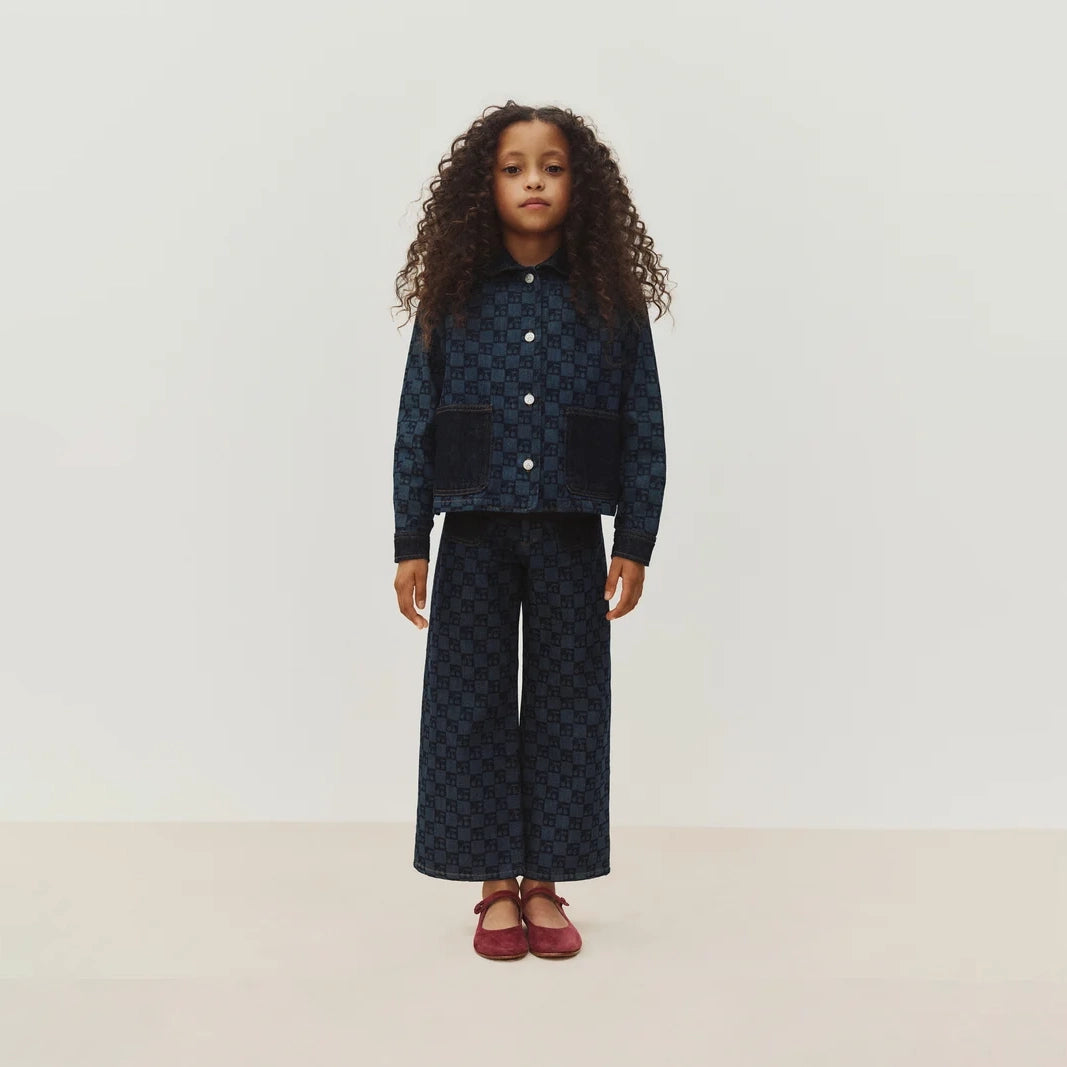 Women Dark Blue Check Denim Trousers