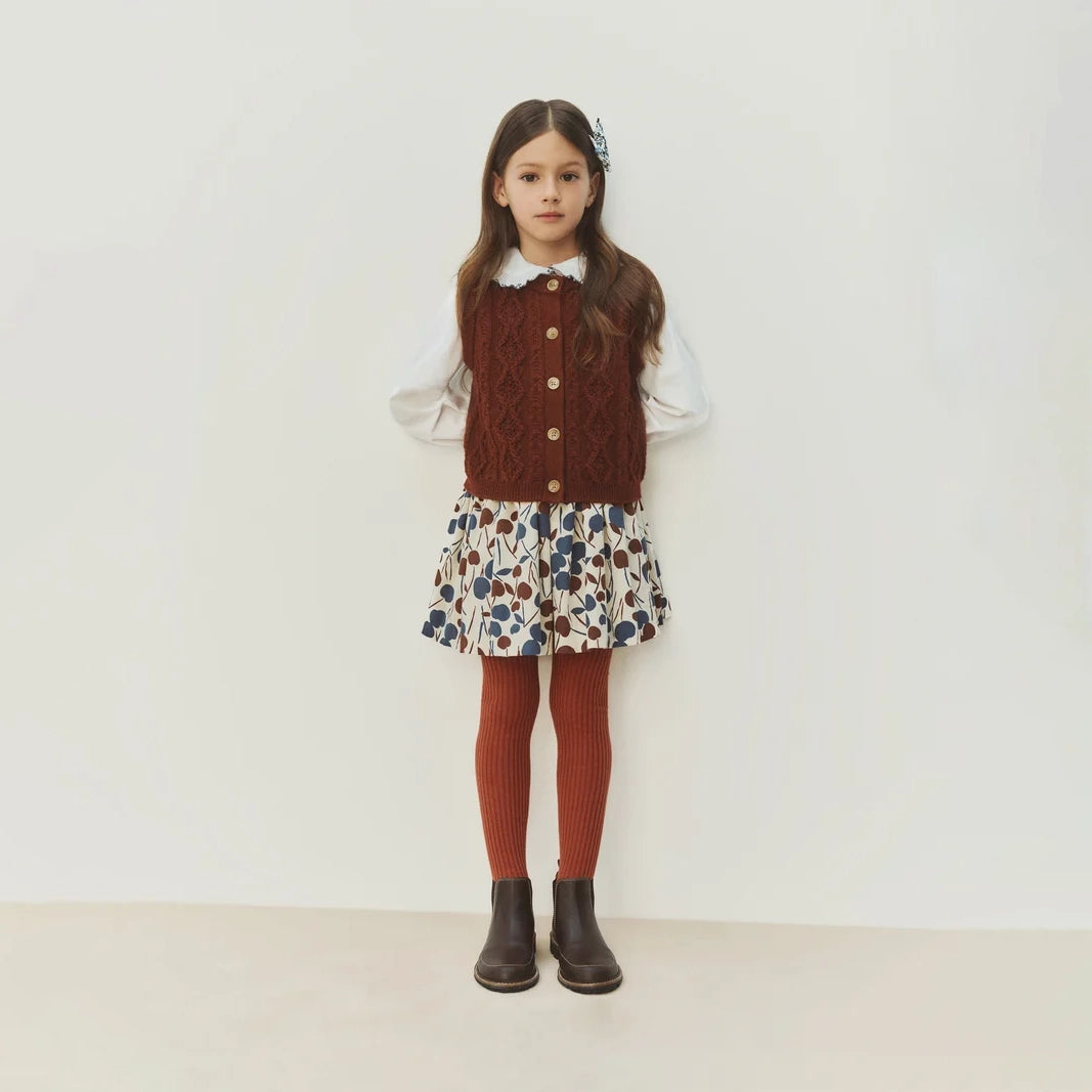 Jupe en velours côtelé beige à cerises pour filles