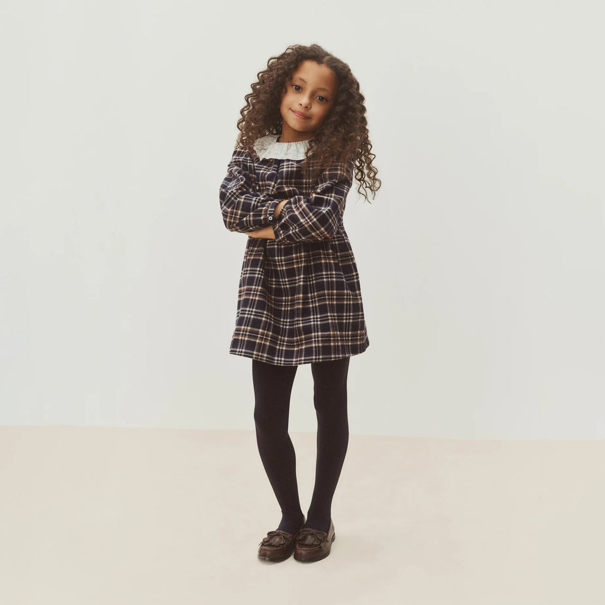 Girls Navy Check Cotton Dress