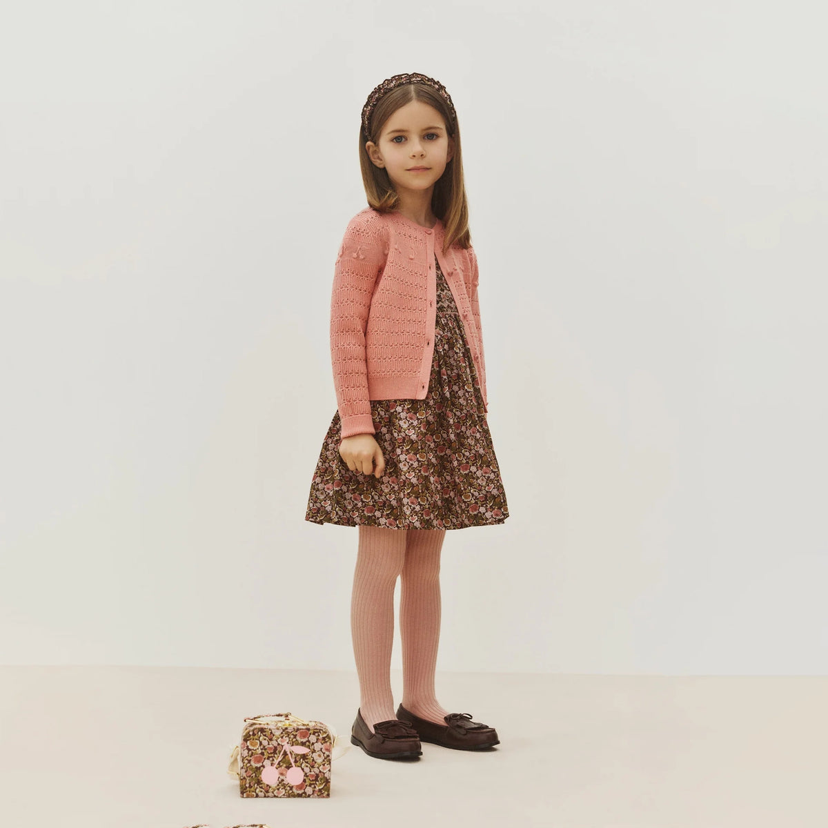 Cardigan en maille de laine rose pour filles