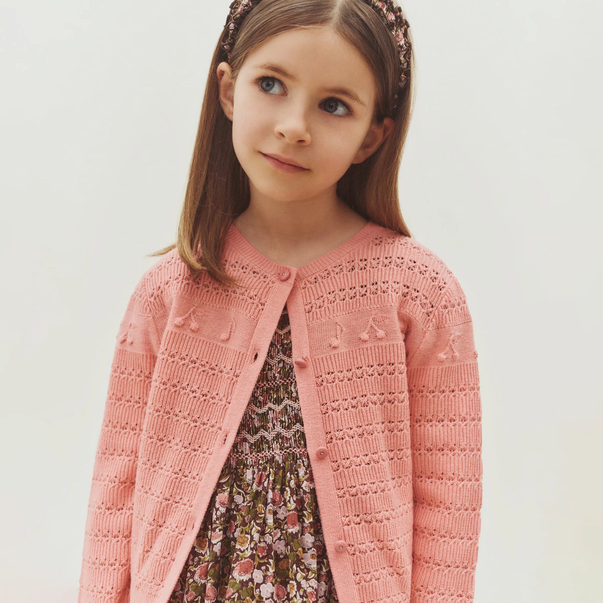 Cardigan en maille de laine rose pour filles