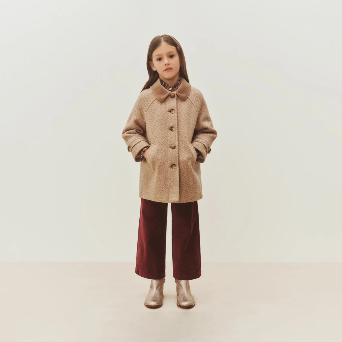 Manteau en laine beige pour filles
