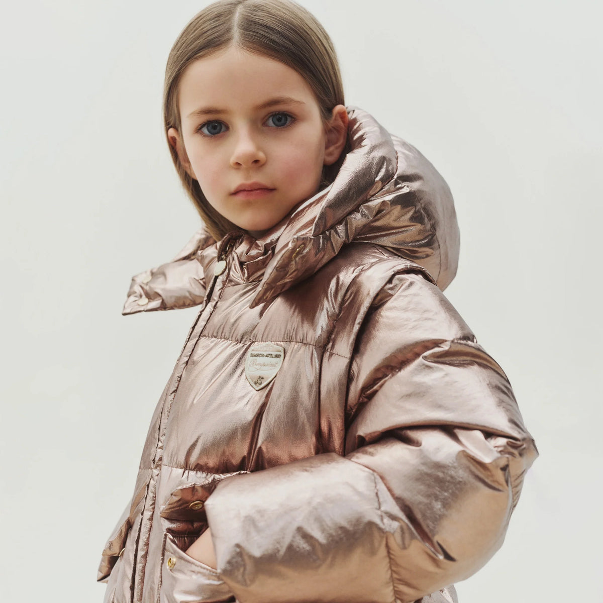Girls Champagne Detachable Sleeves Padded Down Jacket