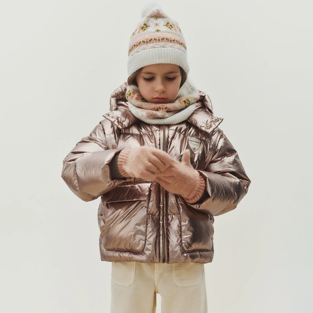 Girls Champagne Detachable Sleeves Padded Down Jacket
