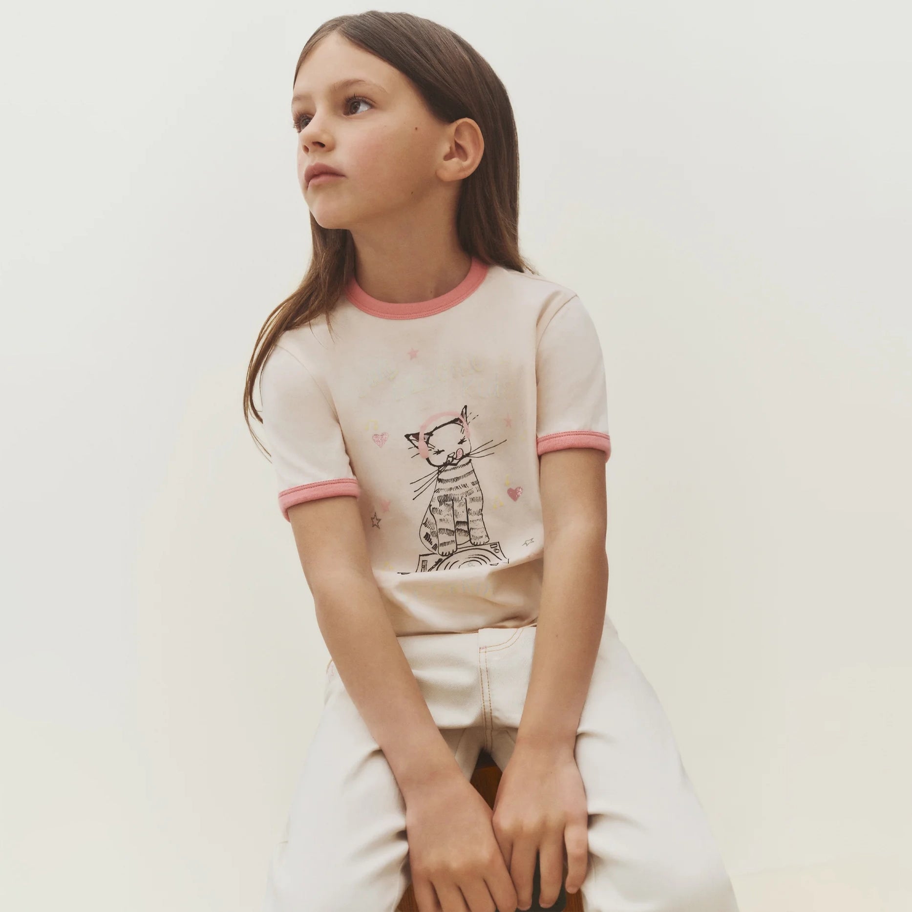 Girls Light Pink Printed Cotton T-Shirt