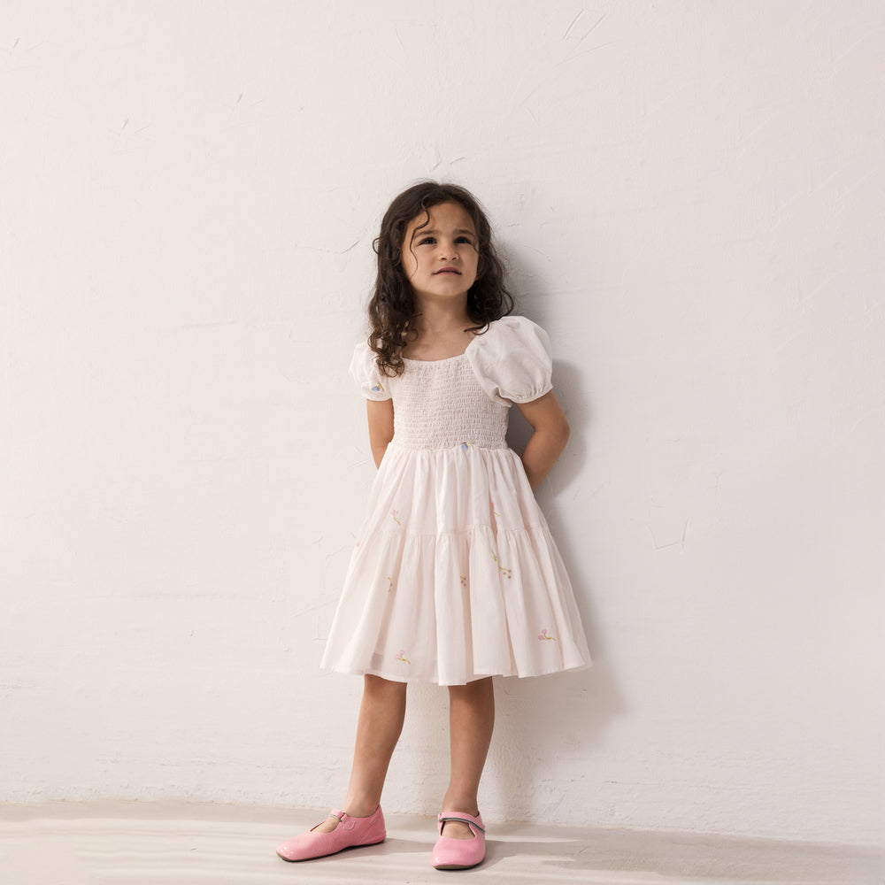 Girls Light Pink Embroidered Cotton Dress