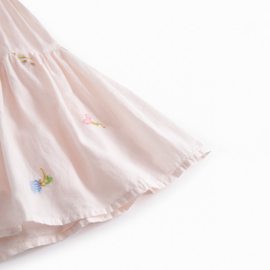 Girls Light Pink Embroidered Cotton Dress