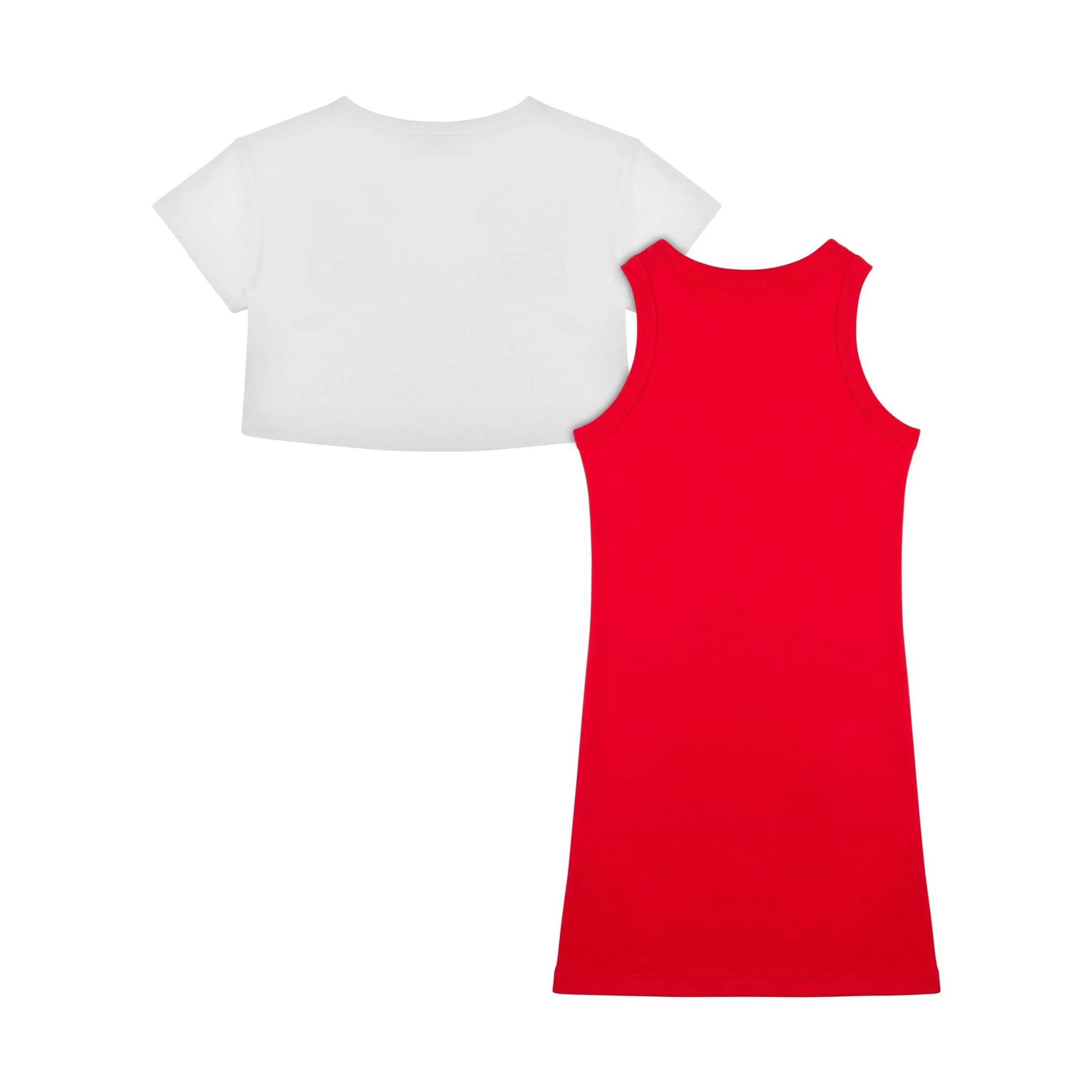Girls White & Red Cotton Dress Set
