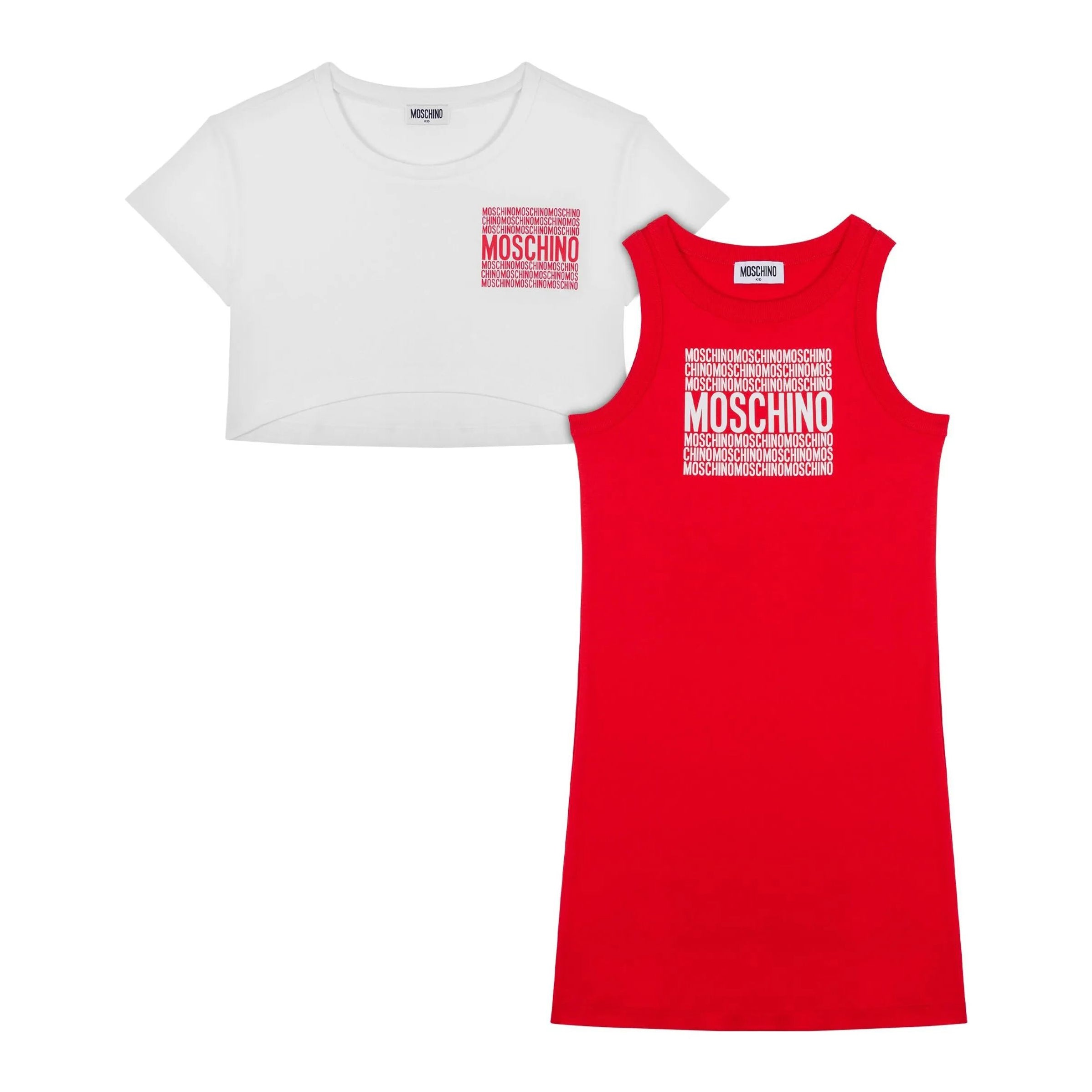 Girls White & Red Cotton Dress Set