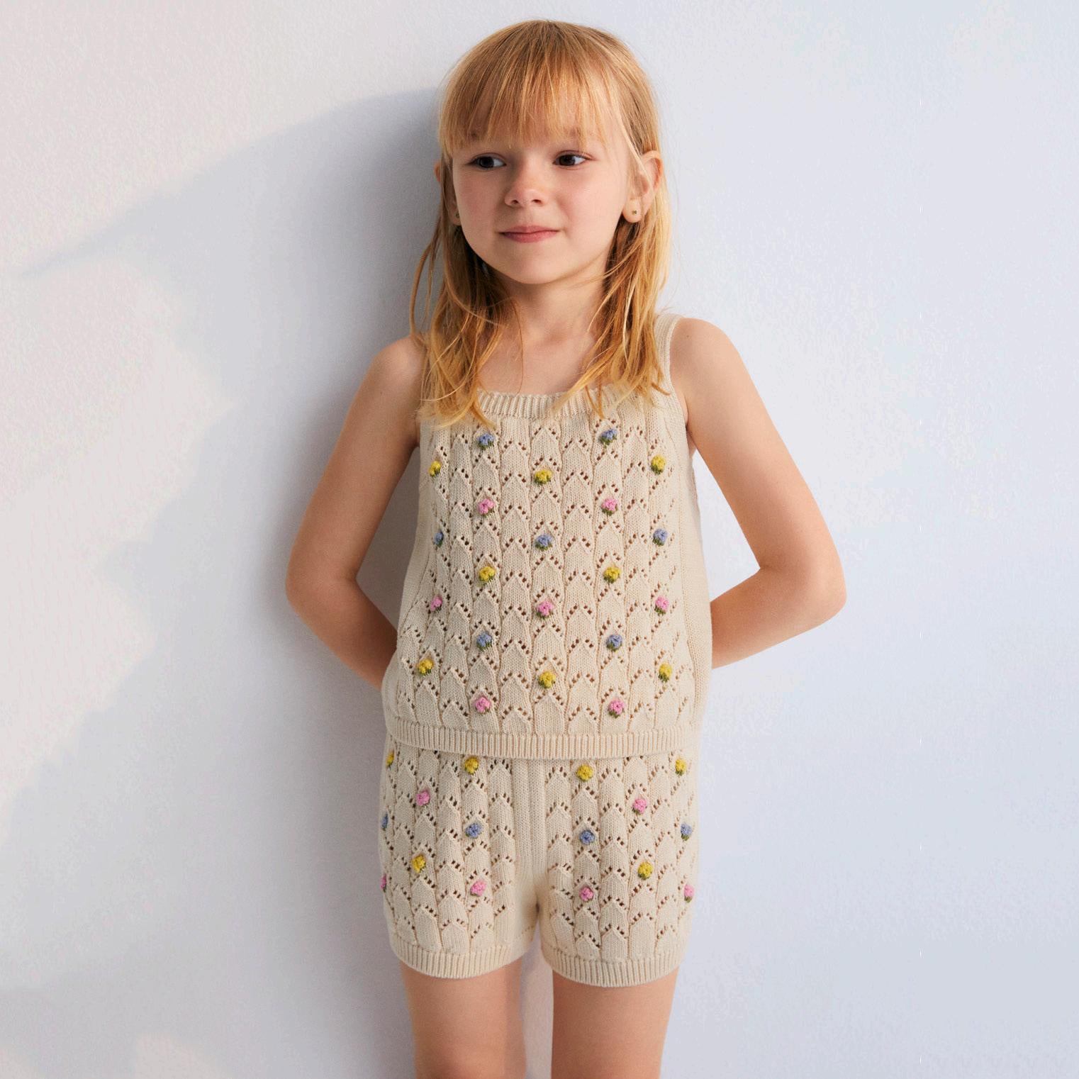 Girls Ivory Cotton Knit Vest