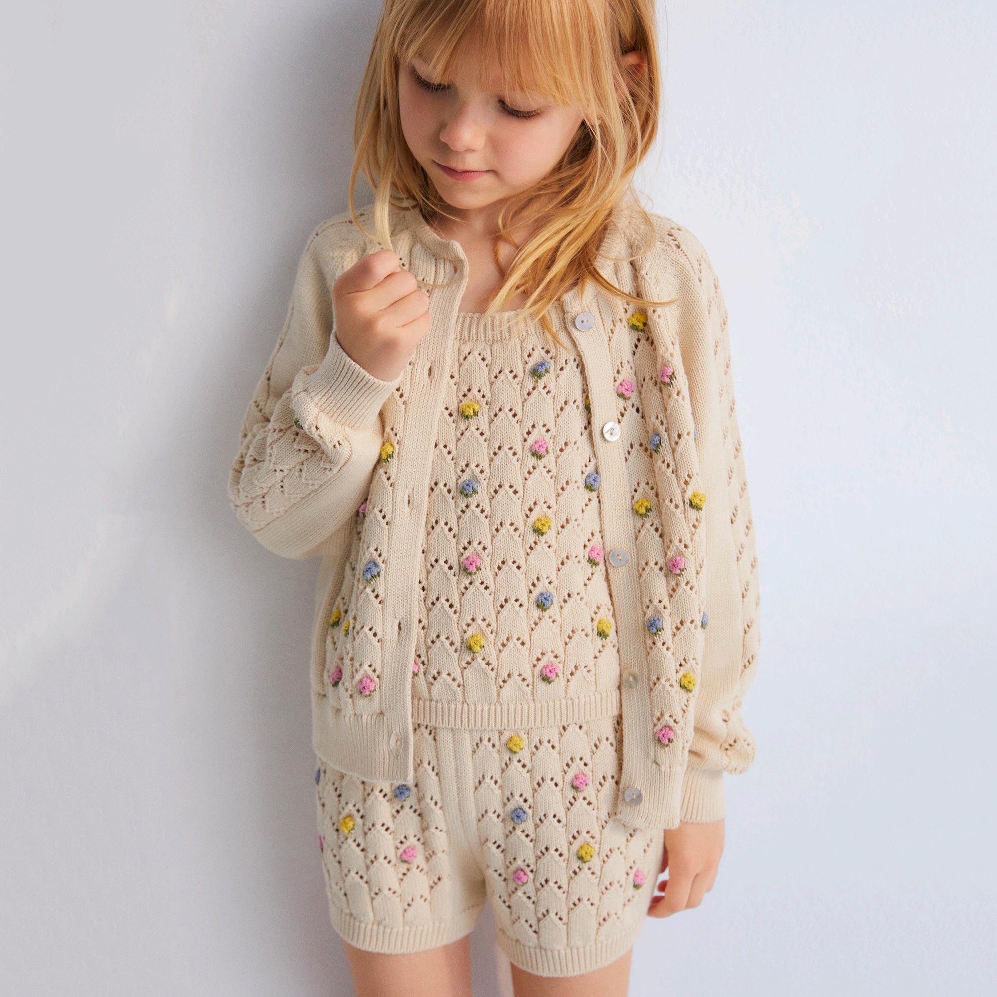 Girls Ivory Cotton Knit Shorts