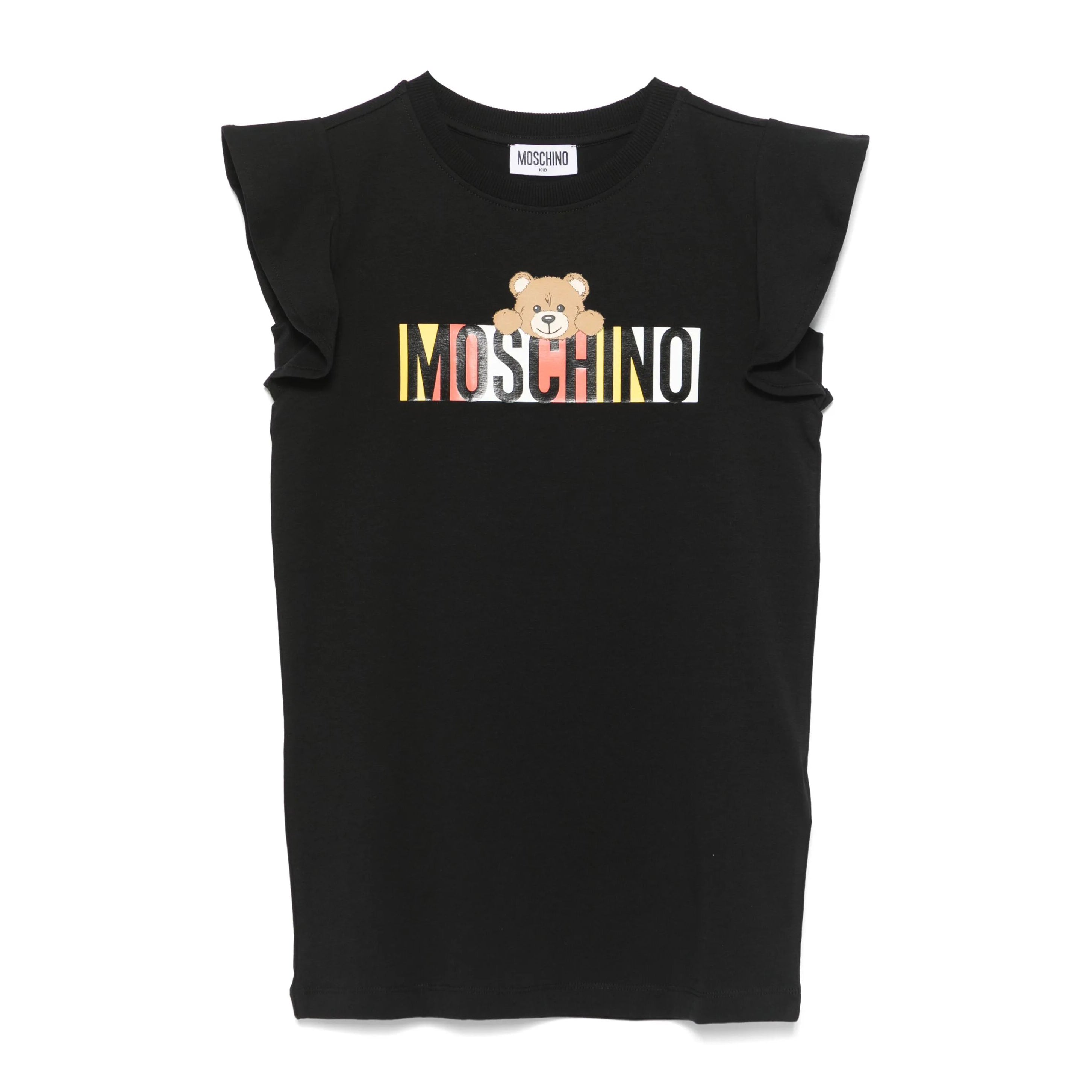 Girls Black Printed Logo Cotton Dress