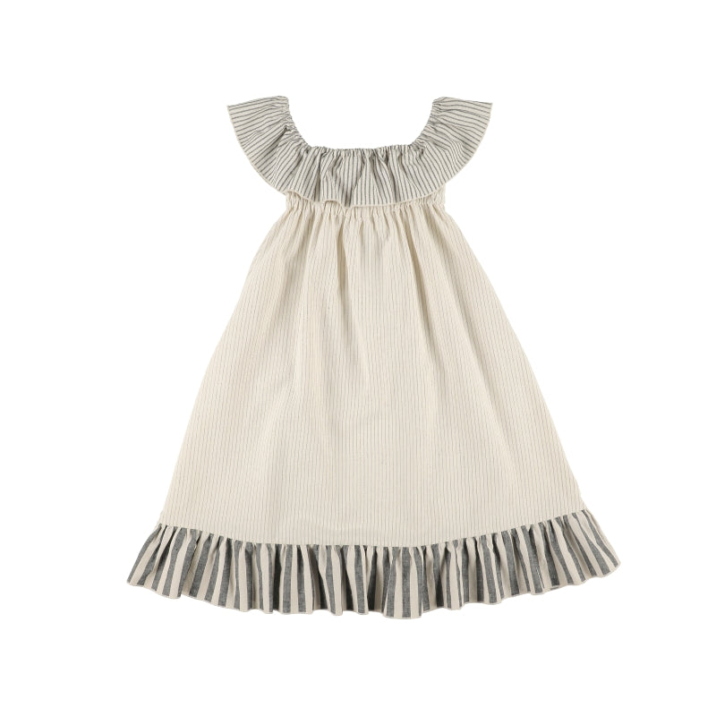 Girls Light Grey Stripes Cotton Dress