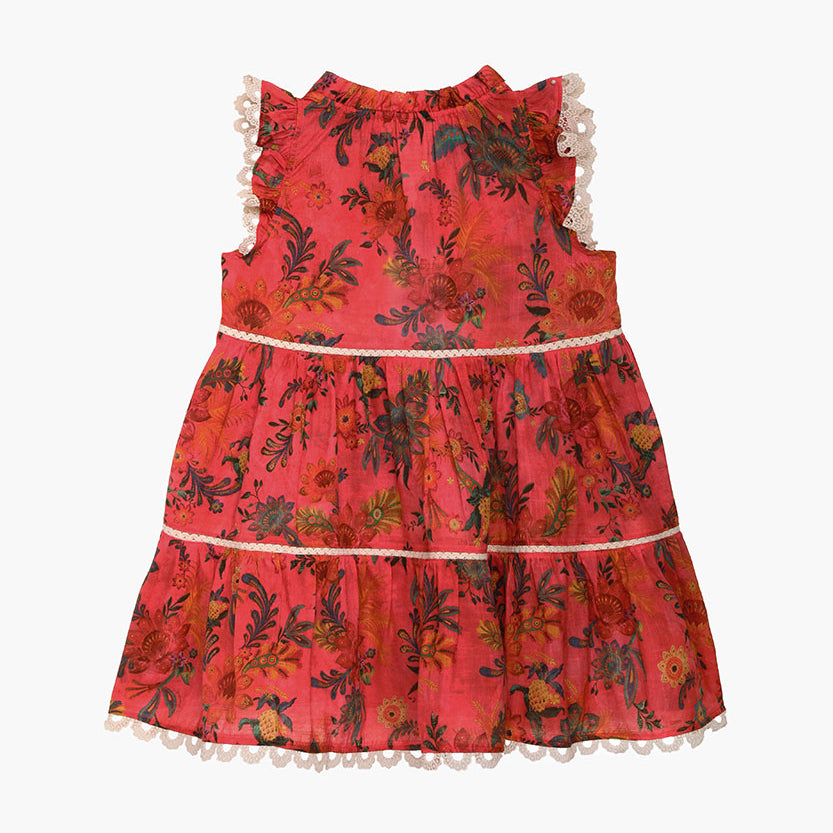 Girls Red Flower Cotton Dress