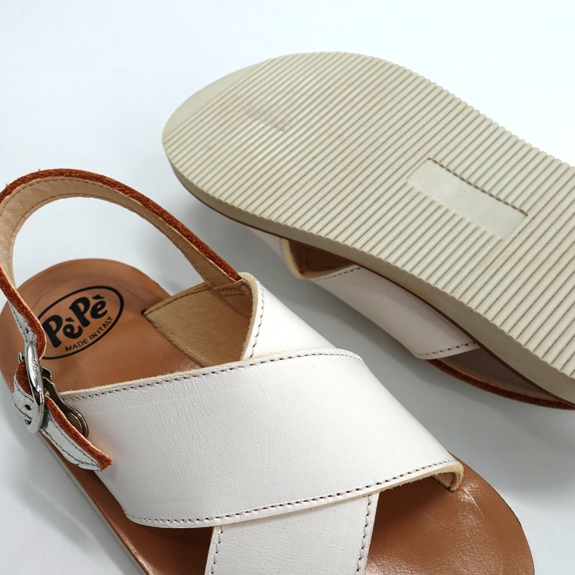 Girls White Leather Sandals