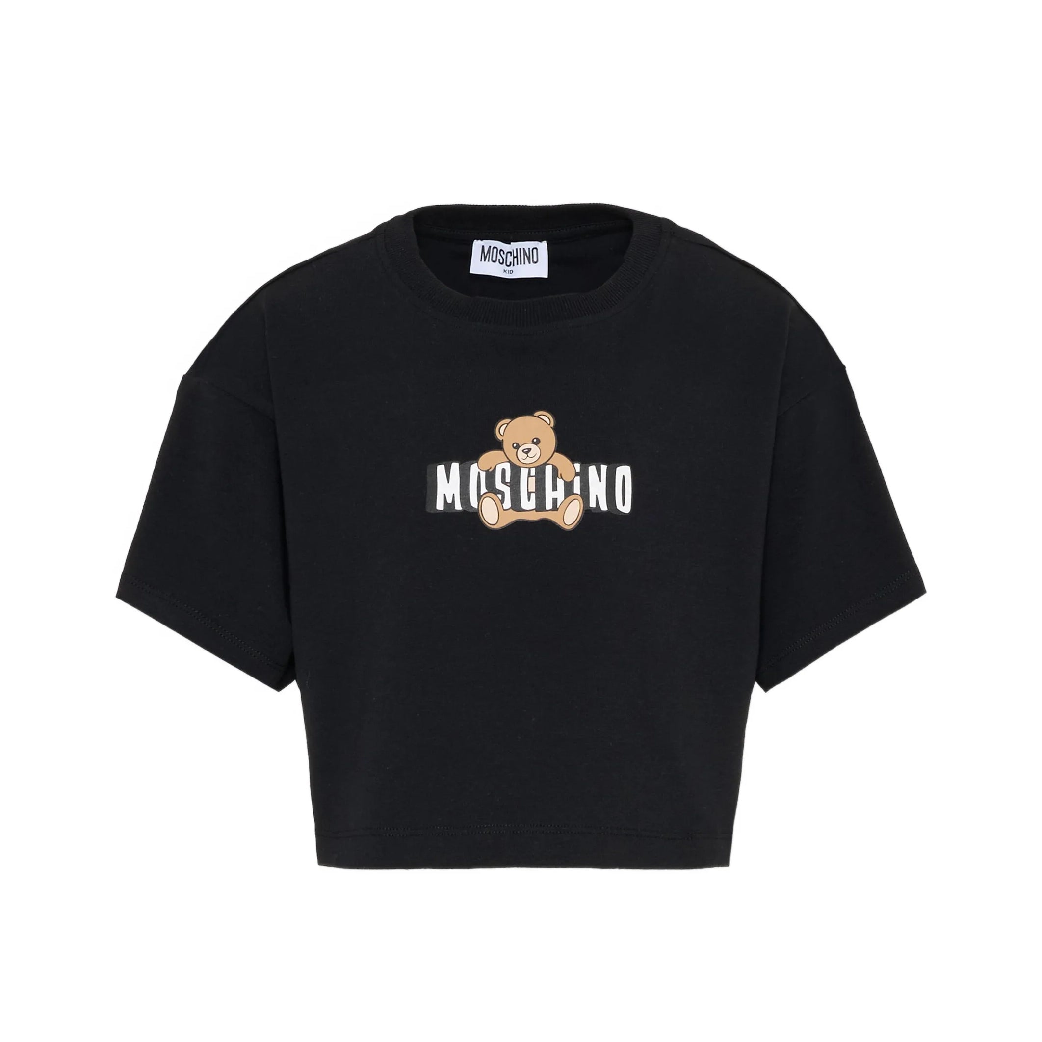 Girls Black Bear Printed Cotton T-Shirt