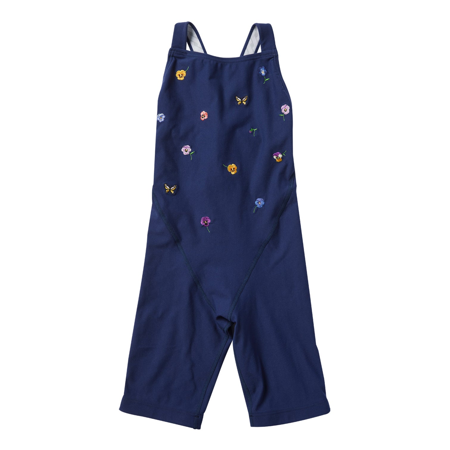 Girls Navy Embroidered Cropped Professional Swimsuit