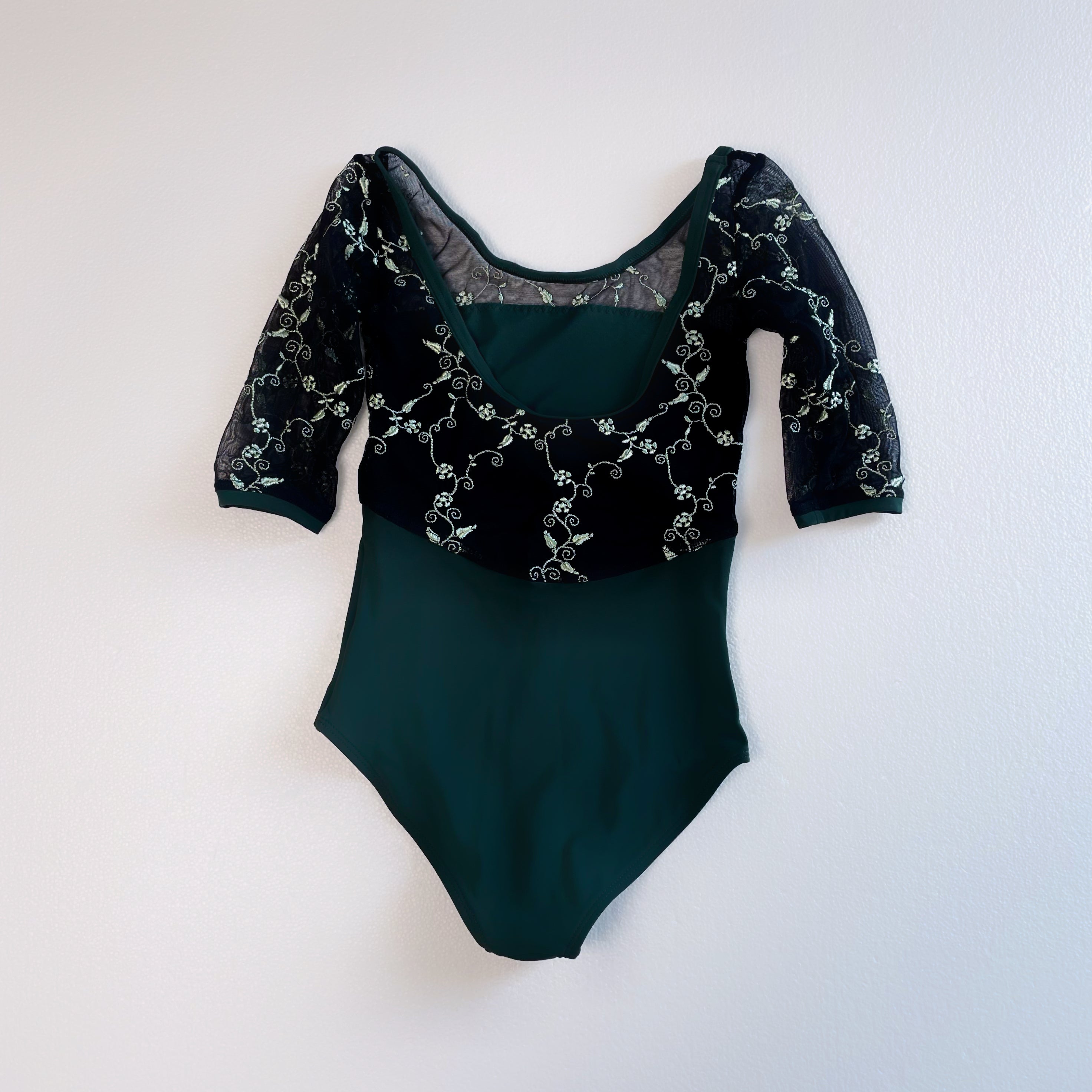 Girls Green Embroidered Ballet Onesies