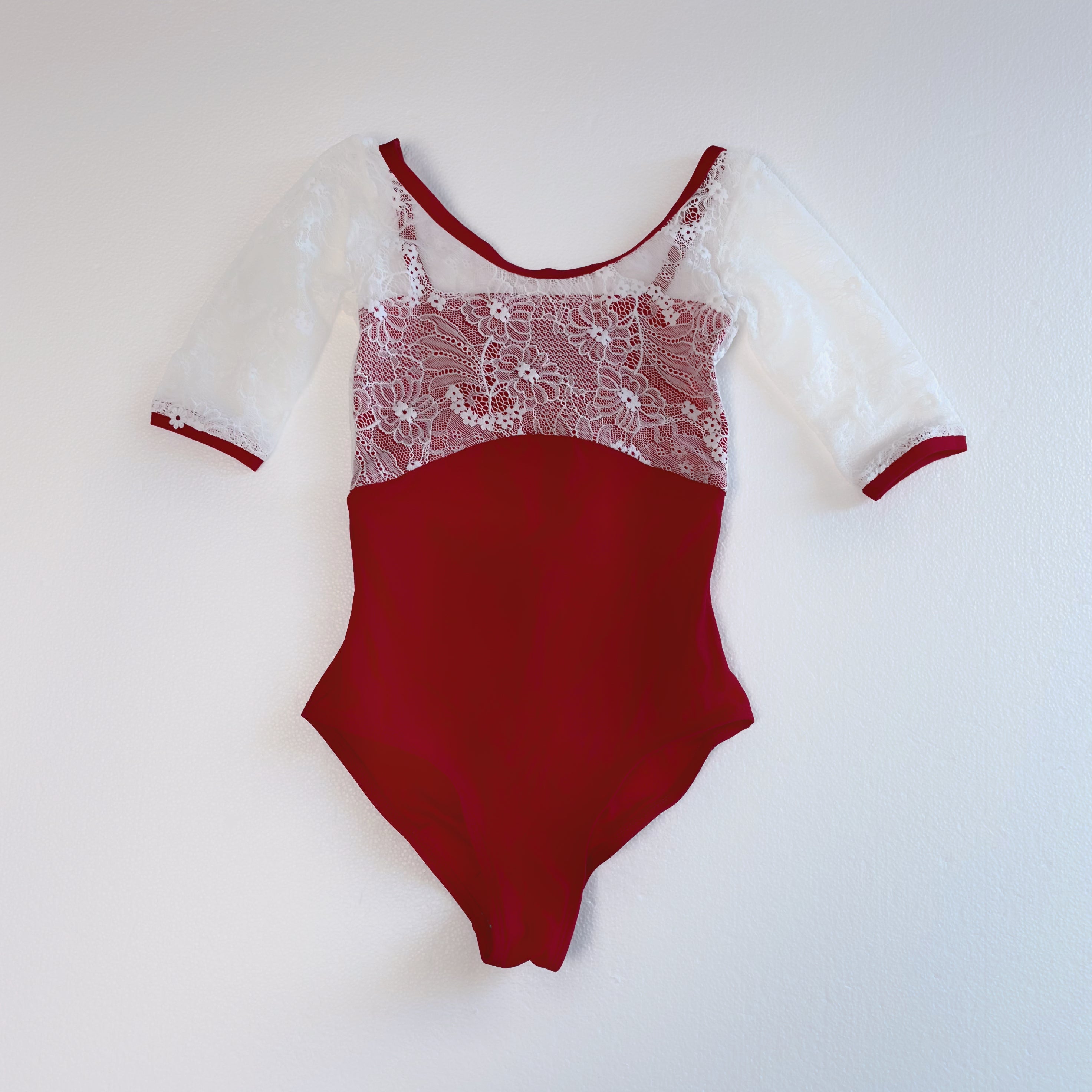 Girls Red Embroidered Ballet Onesies