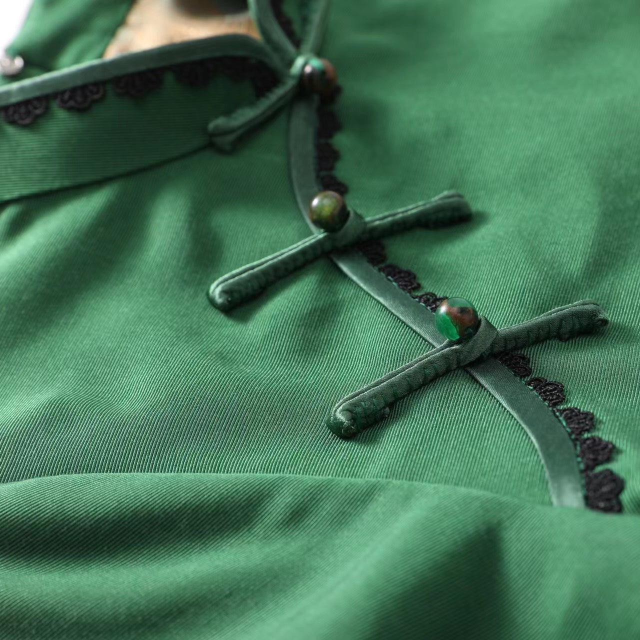 女童绿色"碧玉成妆”中式旗袍