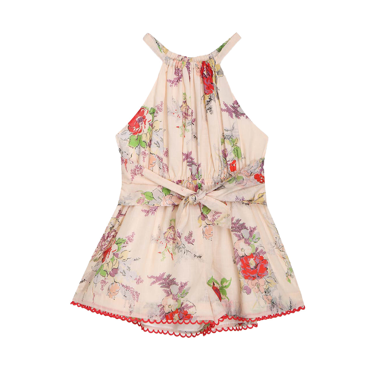 Girls Light Pink Peony Cotton Jumpsuit