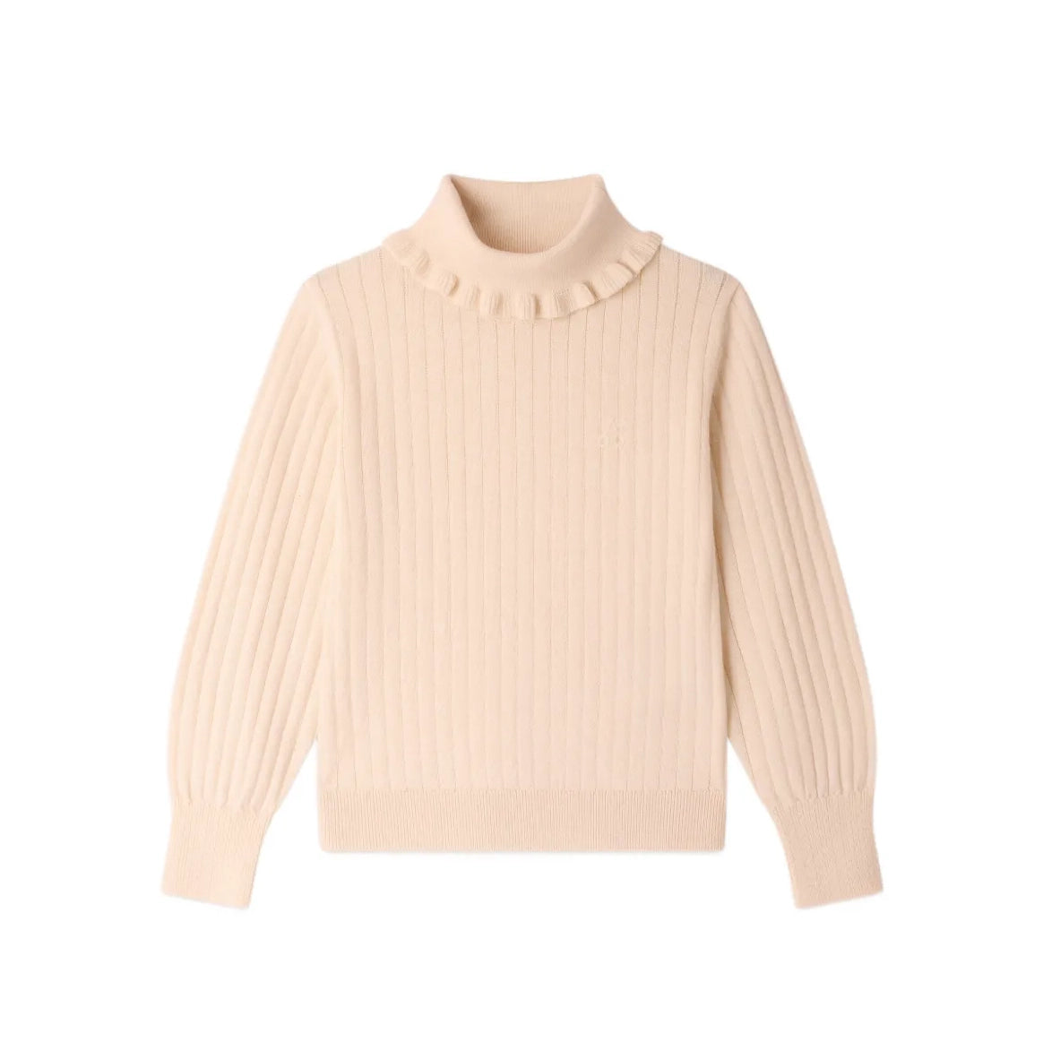 Girls White Wool Turtleneck Sweater