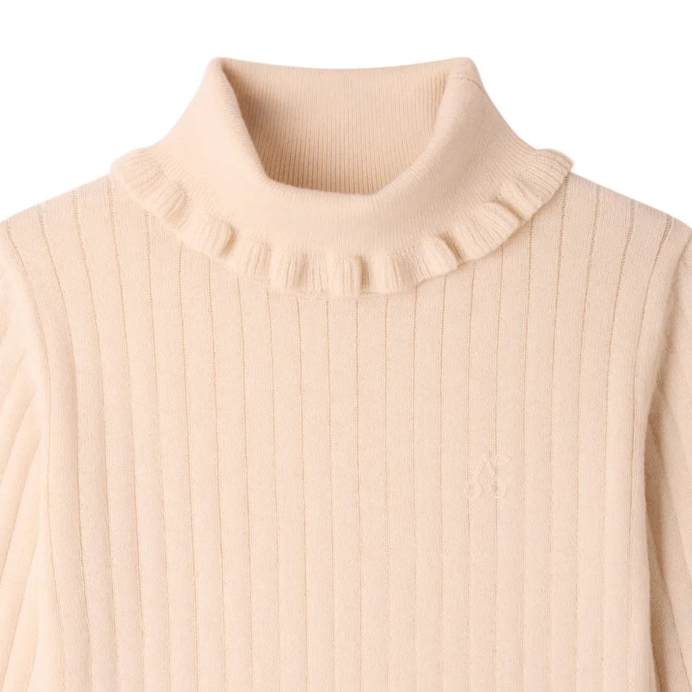 Girls White Wool Turtleneck Sweater