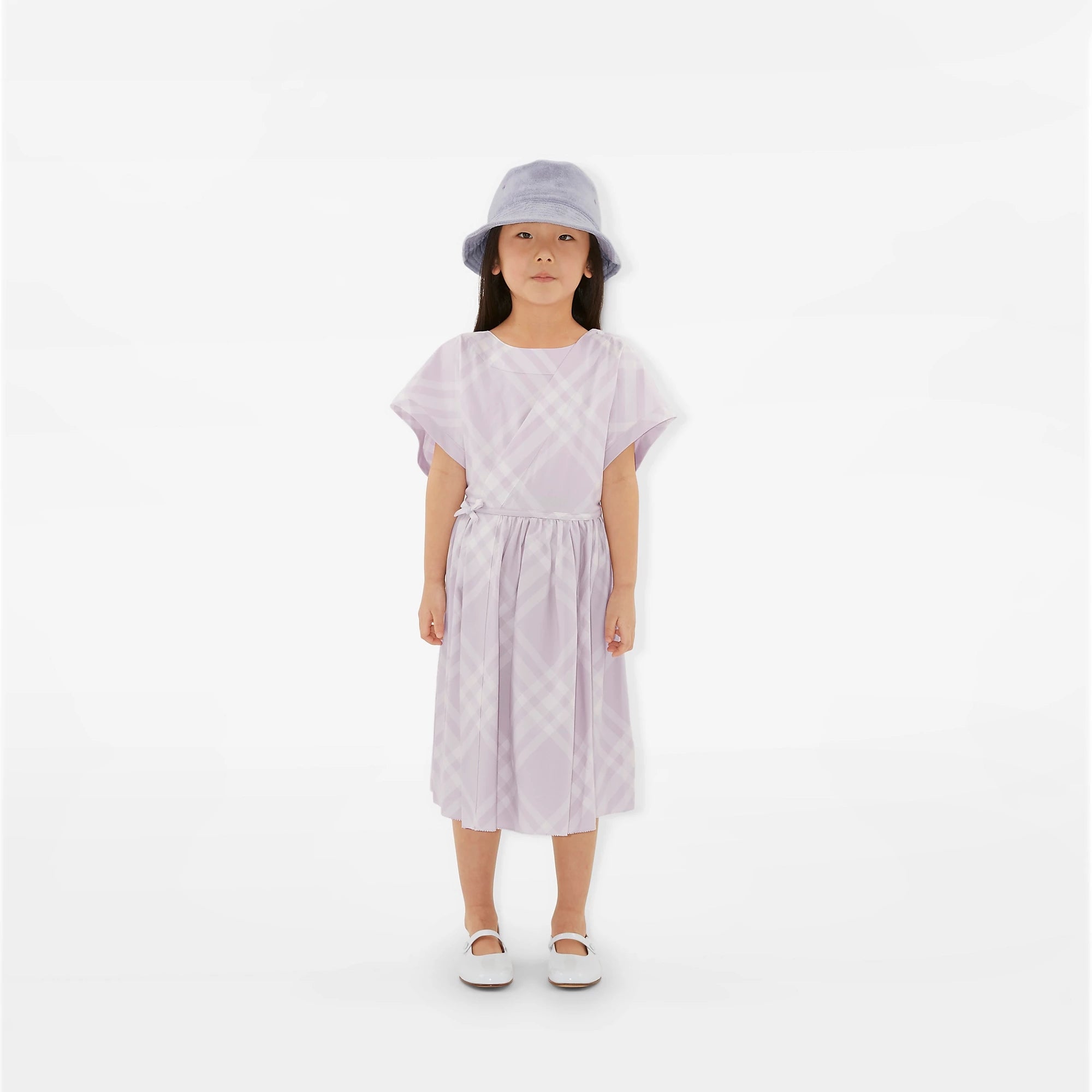 Girls Light Lilac Check Cotton Dress