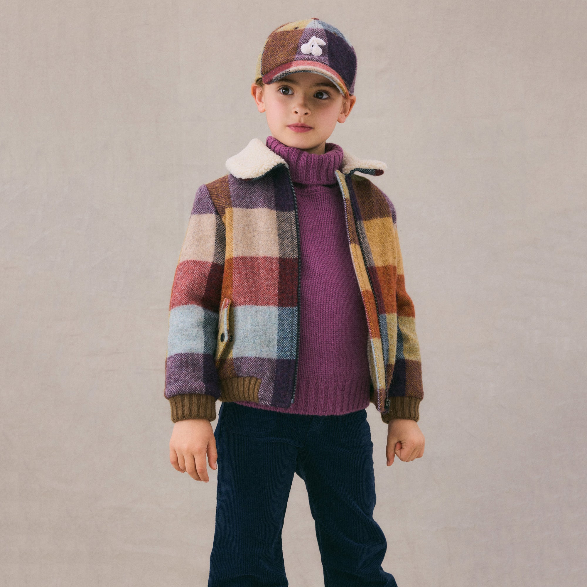 Girls Multicolor Check Wool Jacket