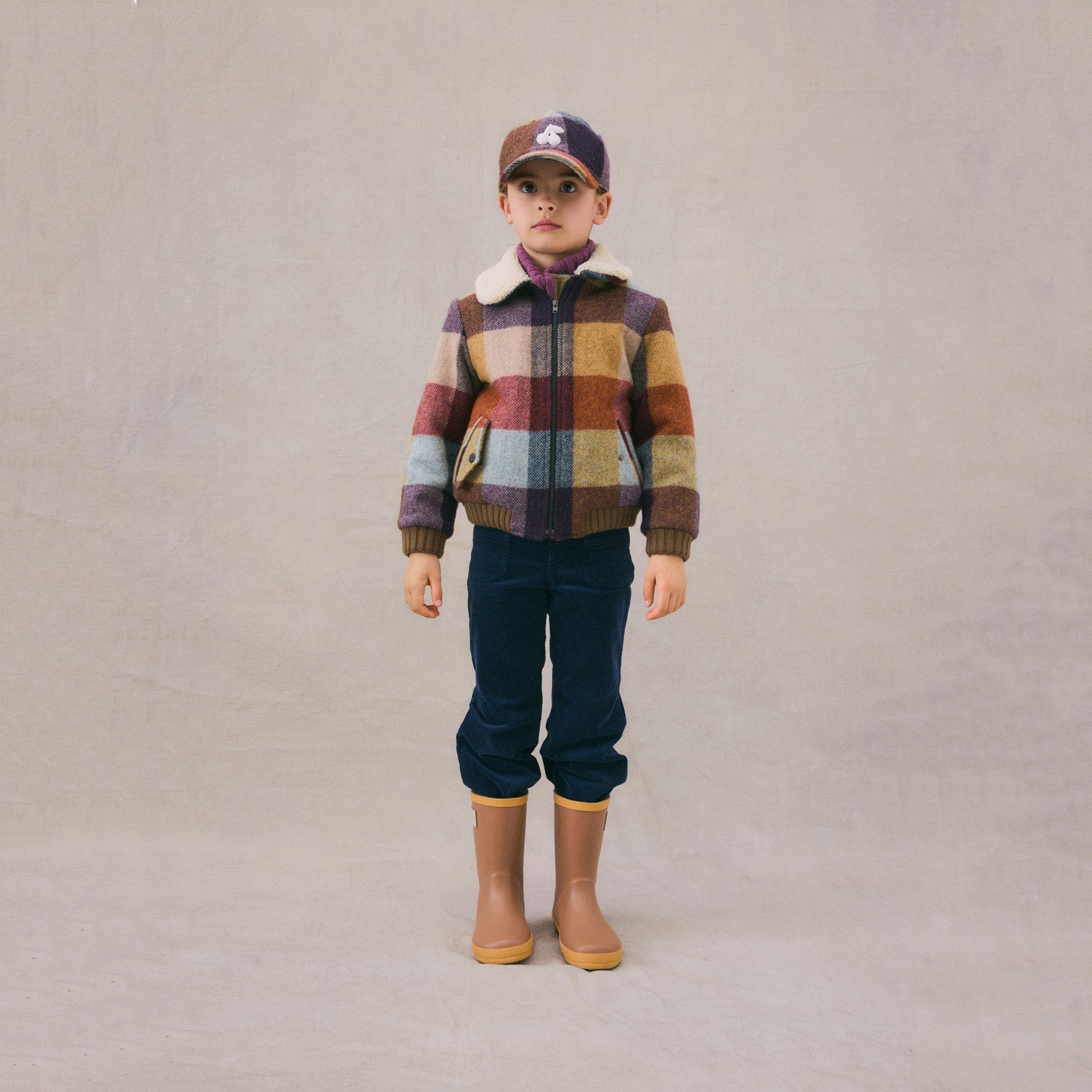 Girls Multicolor Check Wool Jacket