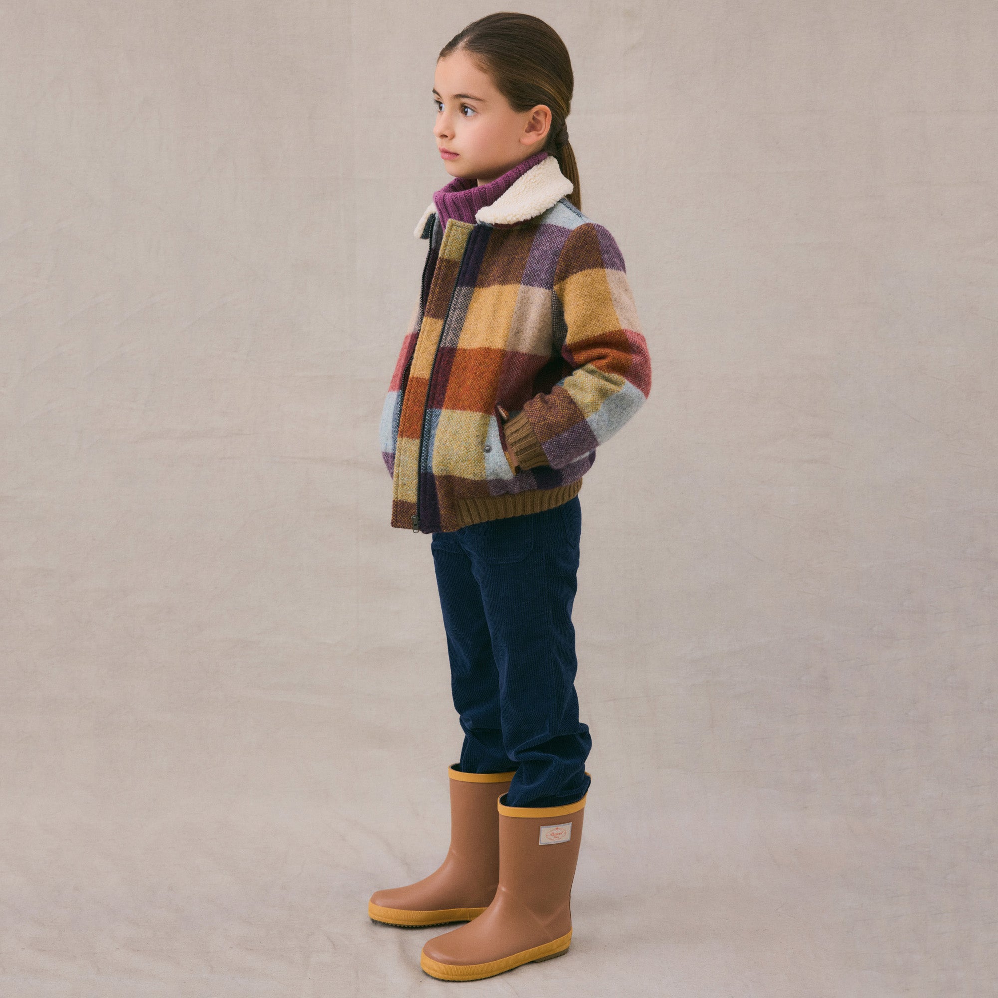 Girls Multicolor Check Wool Jacket