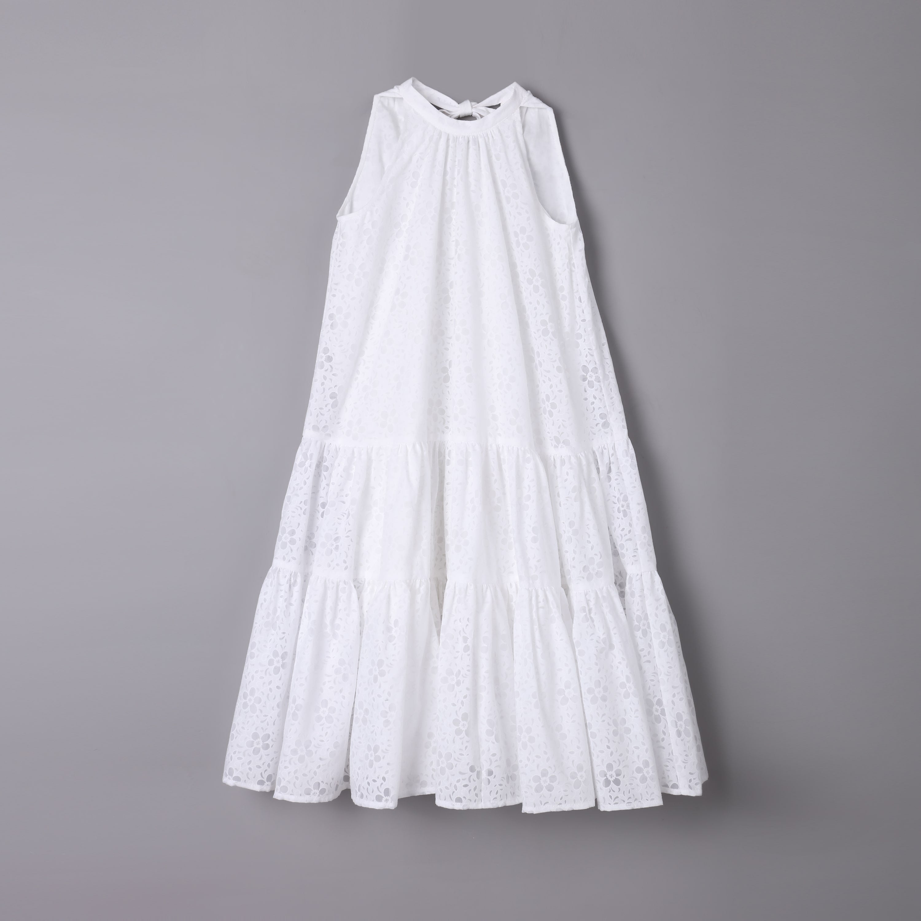 女童白色度假长礼服裙