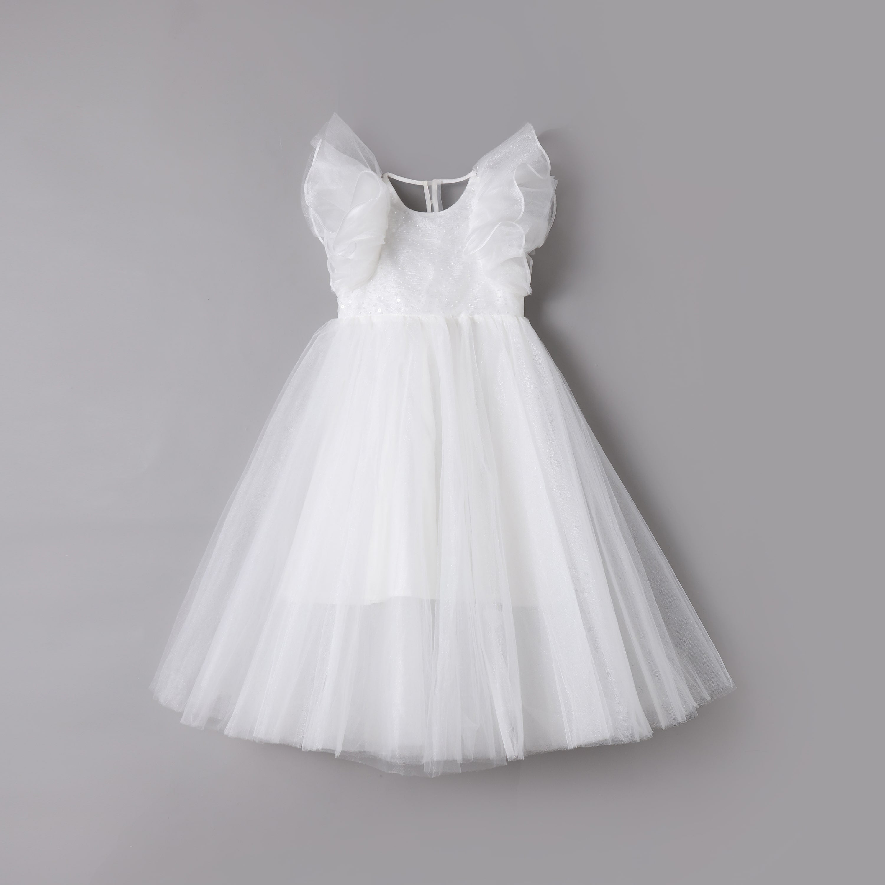 女童白色蝴蝶袖长礼服裙