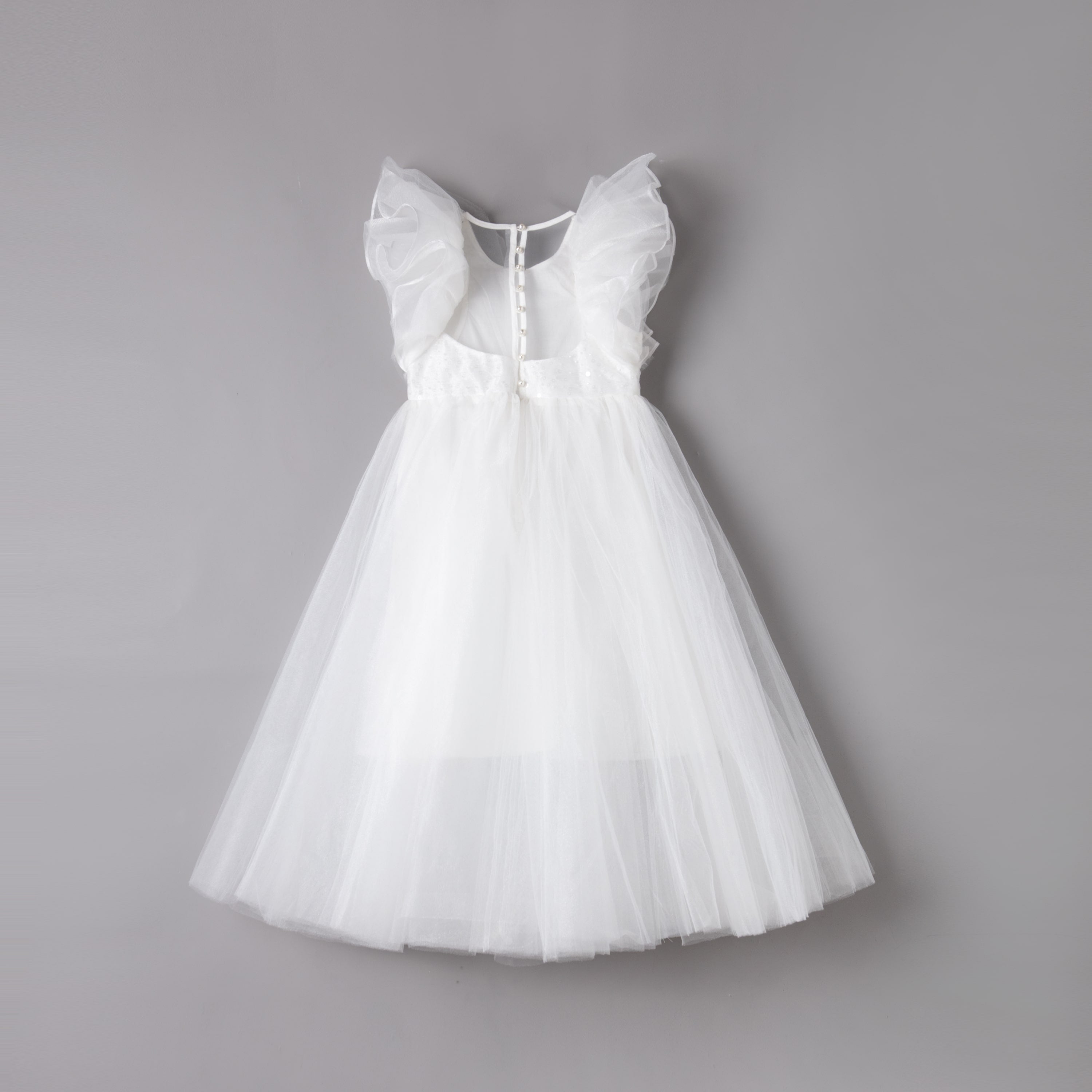 女童白色蝴蝶袖长礼服裙