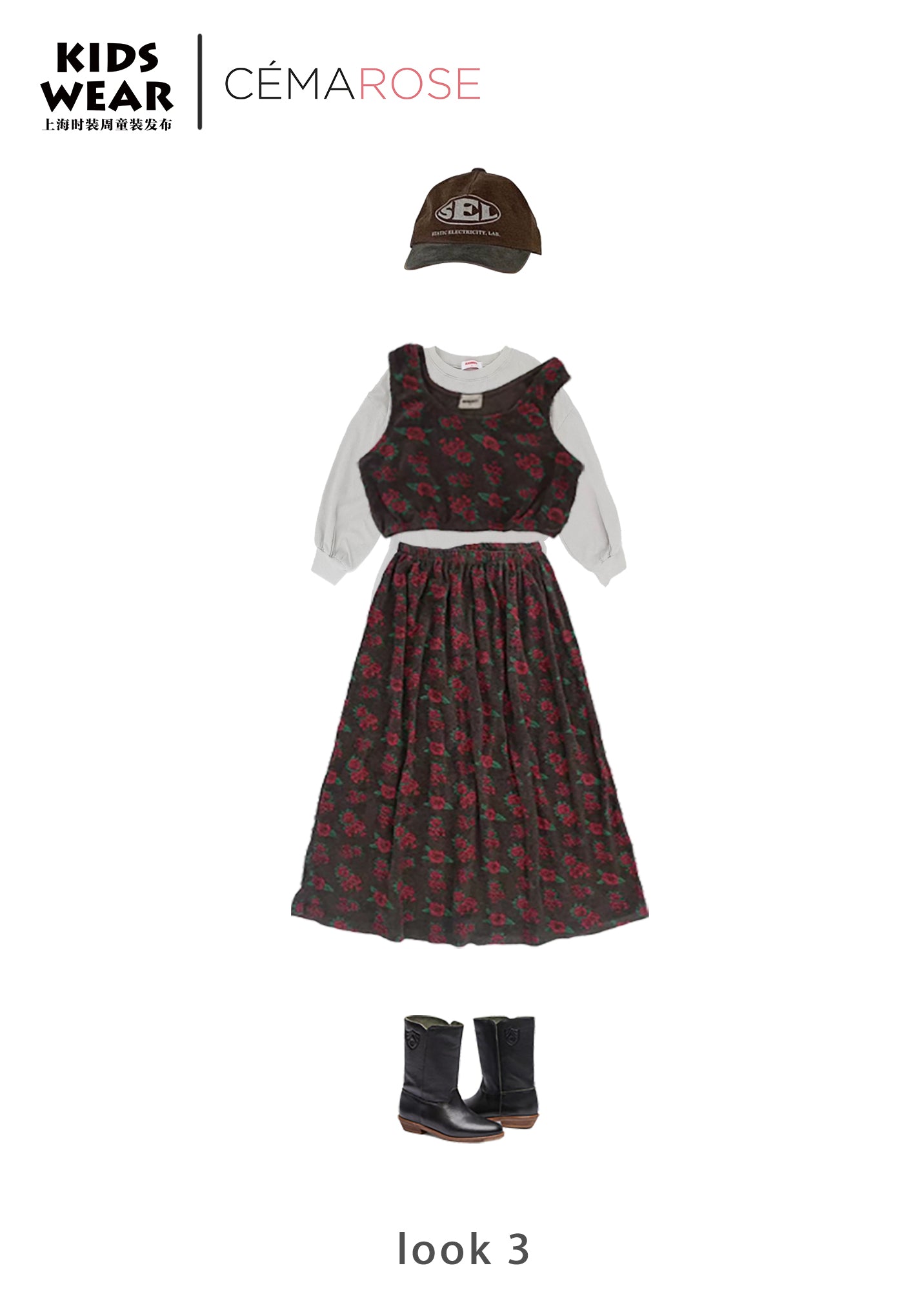 Girls Brown Flowers Cotton T-Shirt