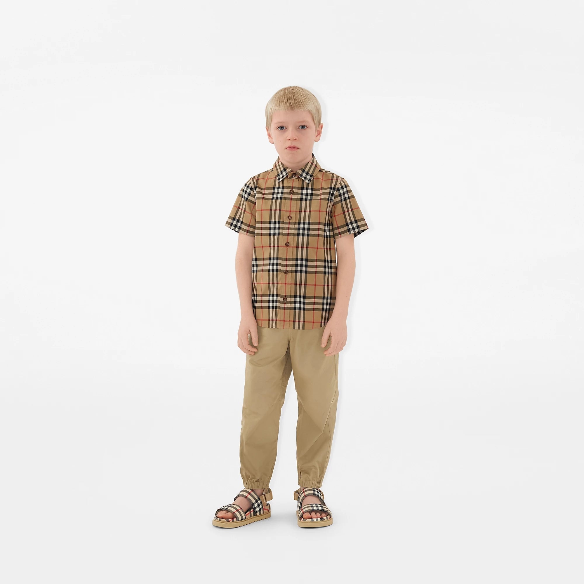 Boys Beige Check Cotton Shirt