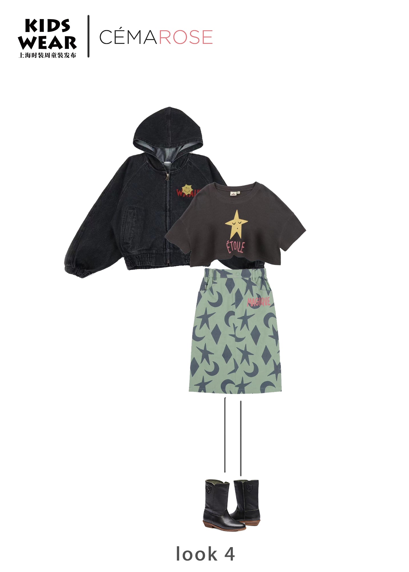 Girls Dark Grey Printed Cotton T-Shirt Set