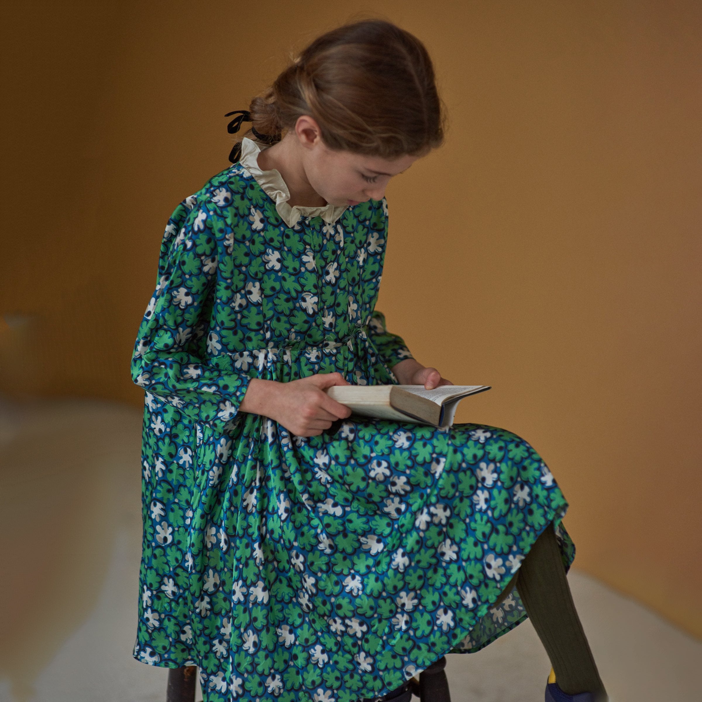 Girls Green Leaf Puffin Dress