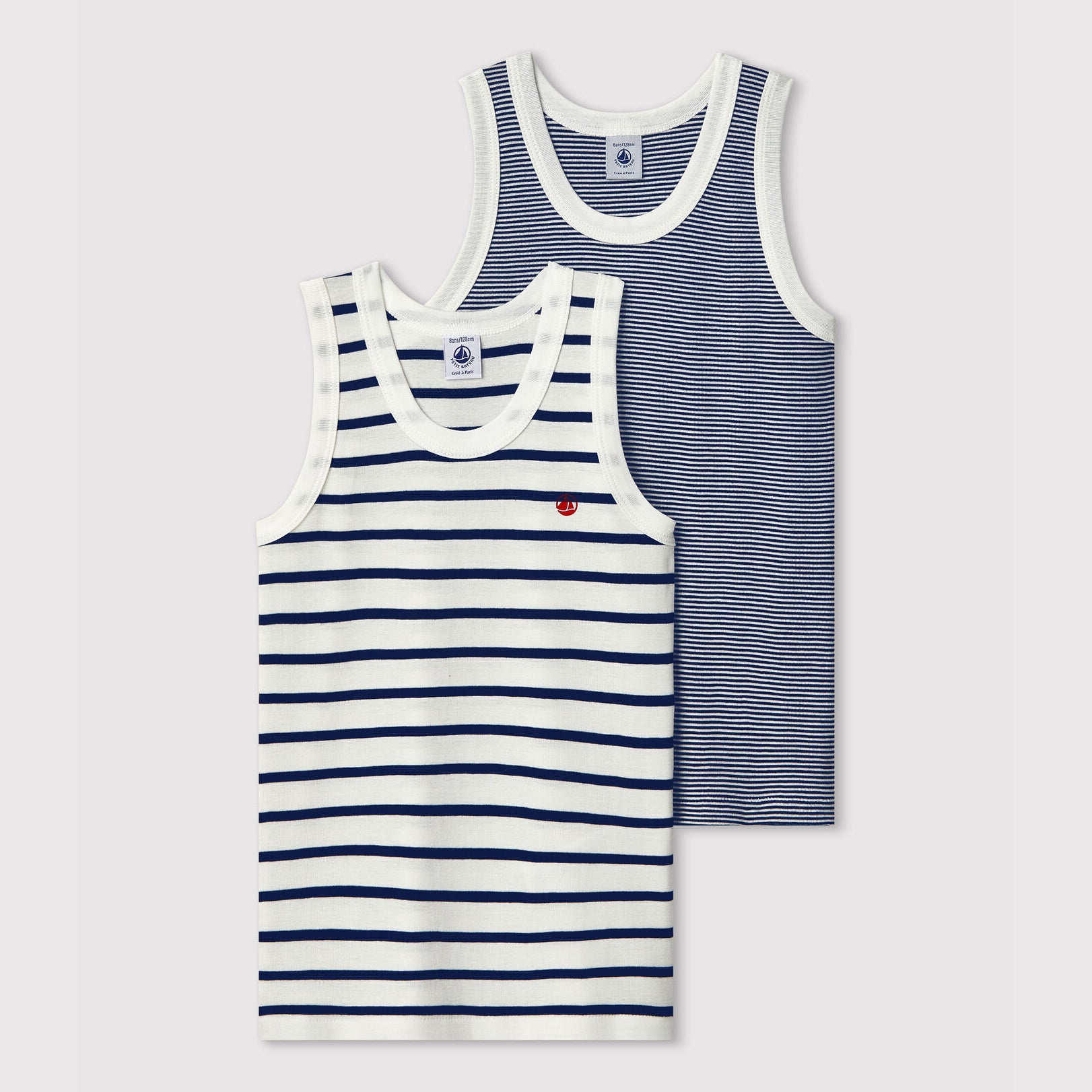 Boys Black Stripes Cotton Vest Set(2 Pack)