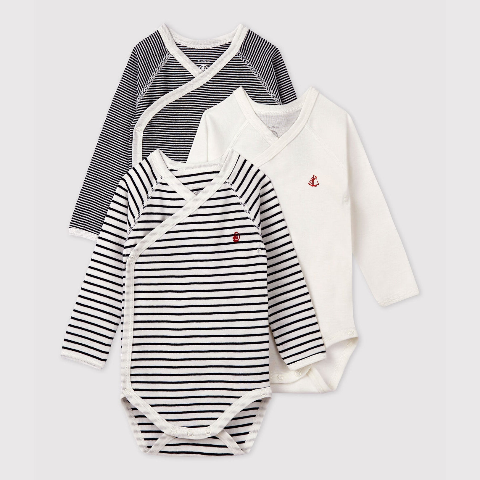 Baby Boys & Girls Black Stripes Cotton Babysuit Set(3 Pack)