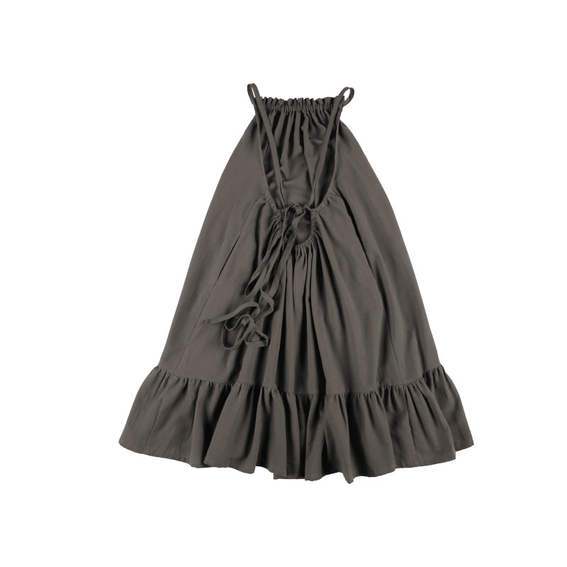 Girls Dark Grey Cotton Strap Dress