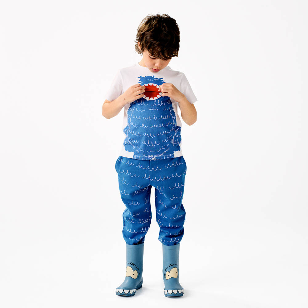 Boys White Printed Cotton T-Shirt