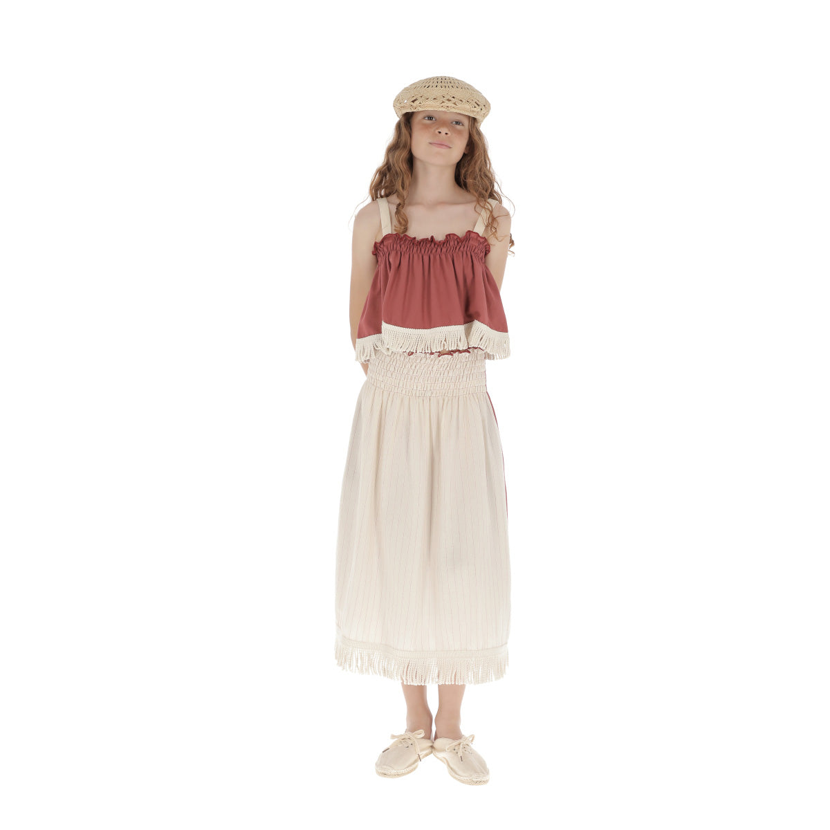 Girls White Stripes Cotton Skirt