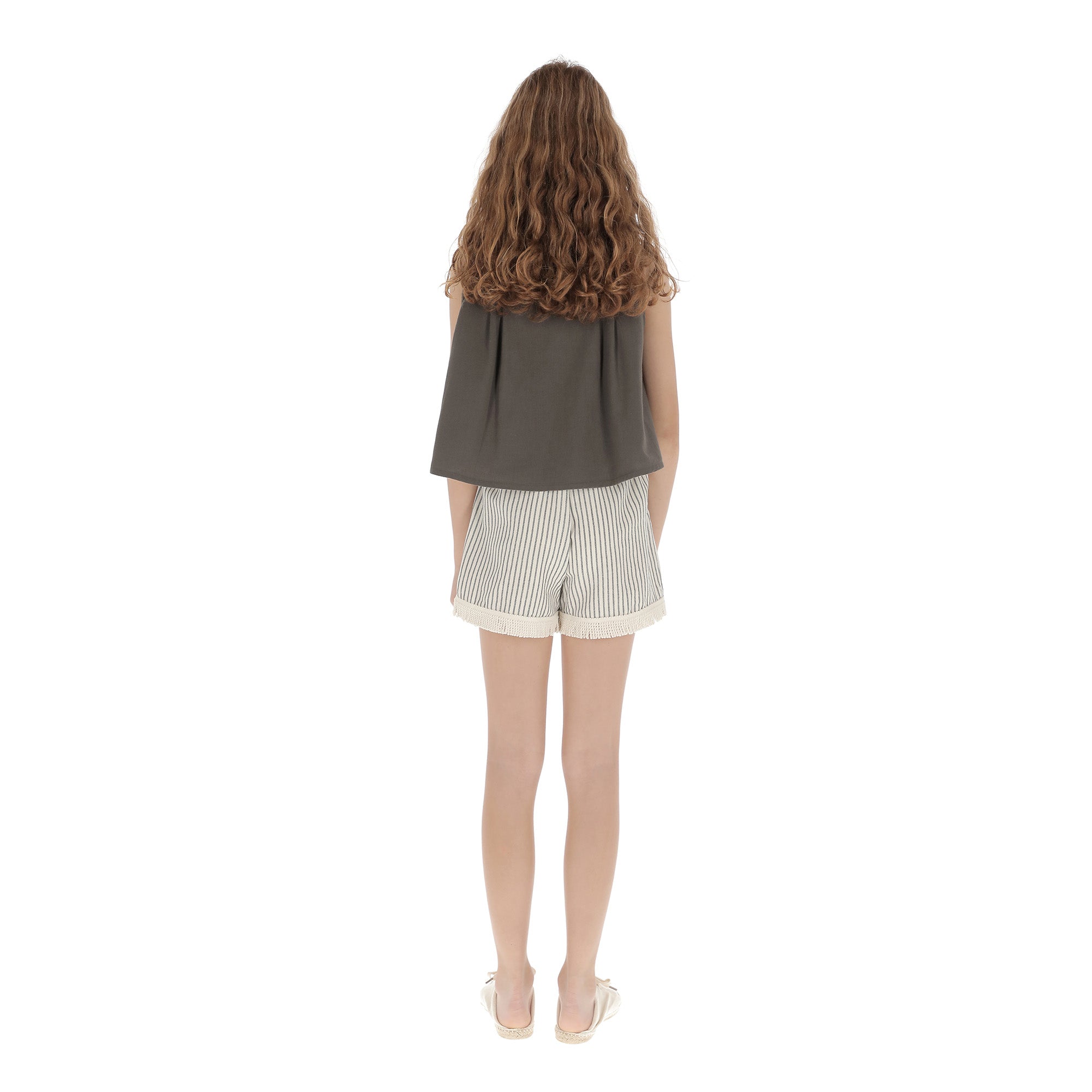 Girls Grey Stripes Cotton Shorts