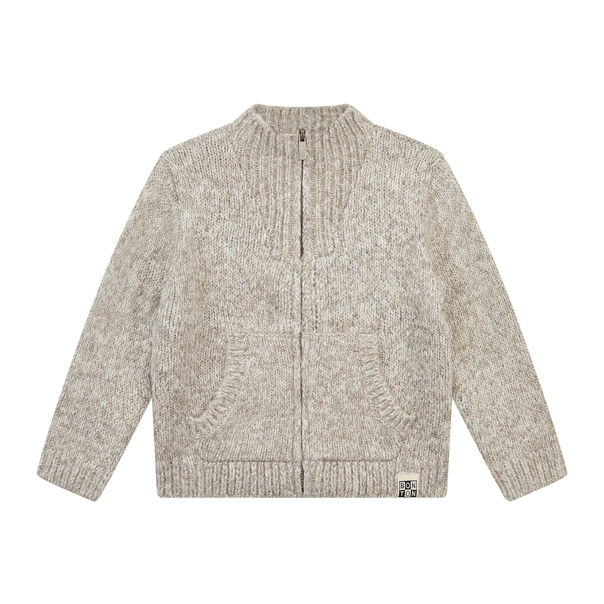 Boys Beige Zip-Up Cardigan